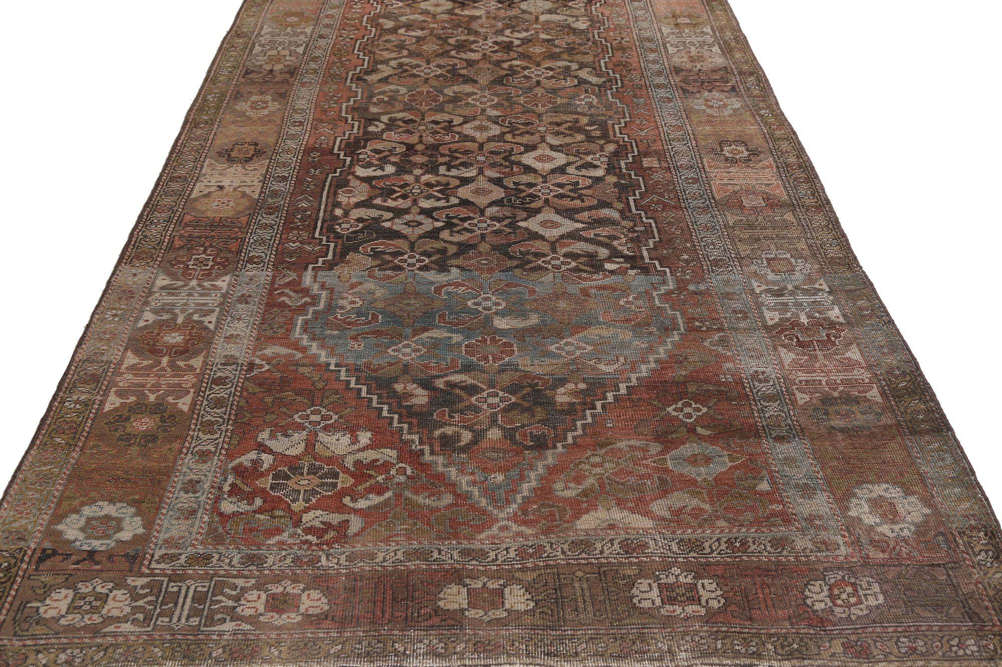 Persischer Bijar Läufer Teppich - Wolle Braun Rot Design - 96691 im Zustand „Hervorragend“ im Angebot in Dallas, TX