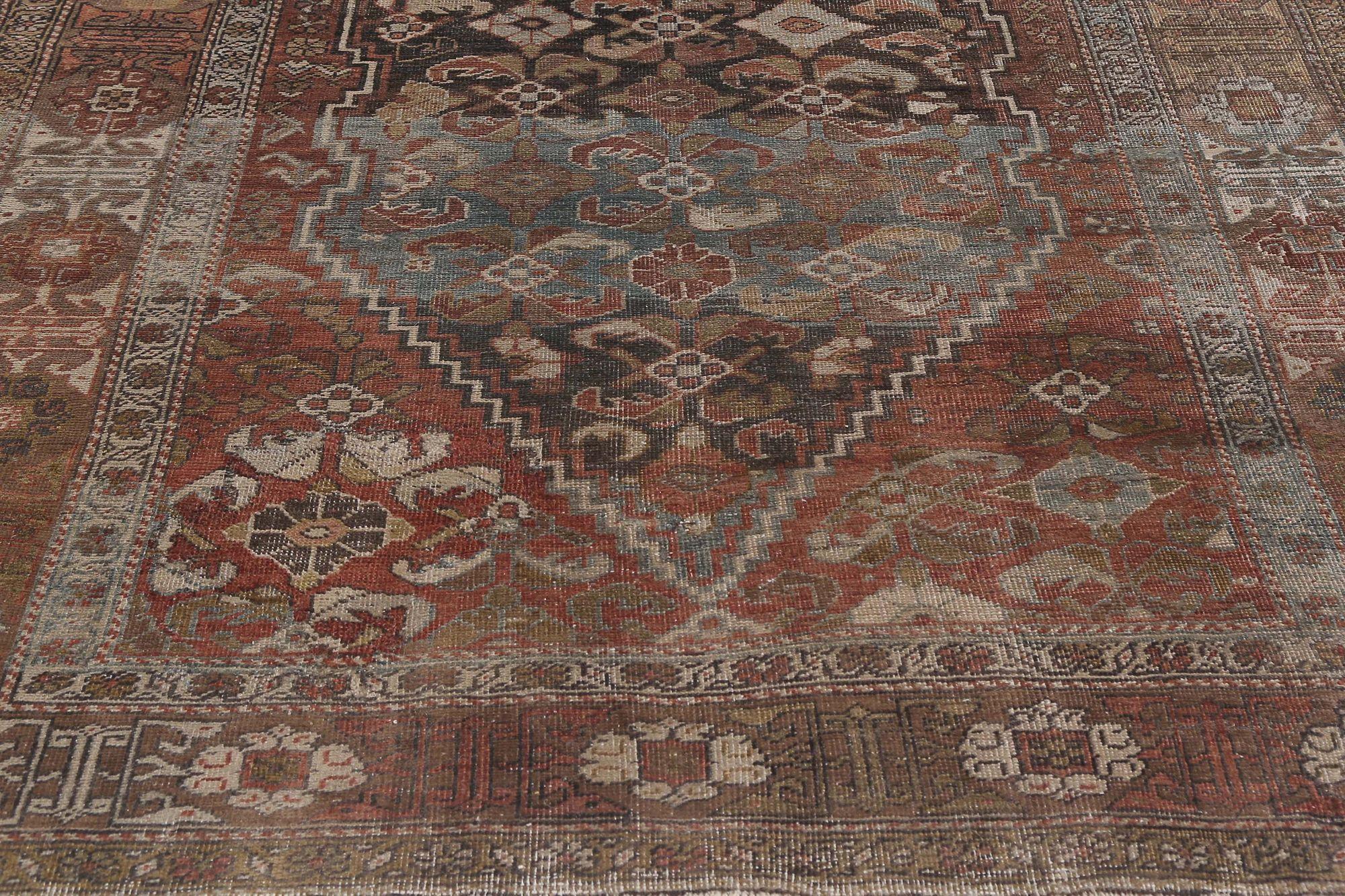 Persischer Bijar Läufer Teppich - Wolle Braun Rot Design - 96691 (20. Jahrhundert) im Angebot