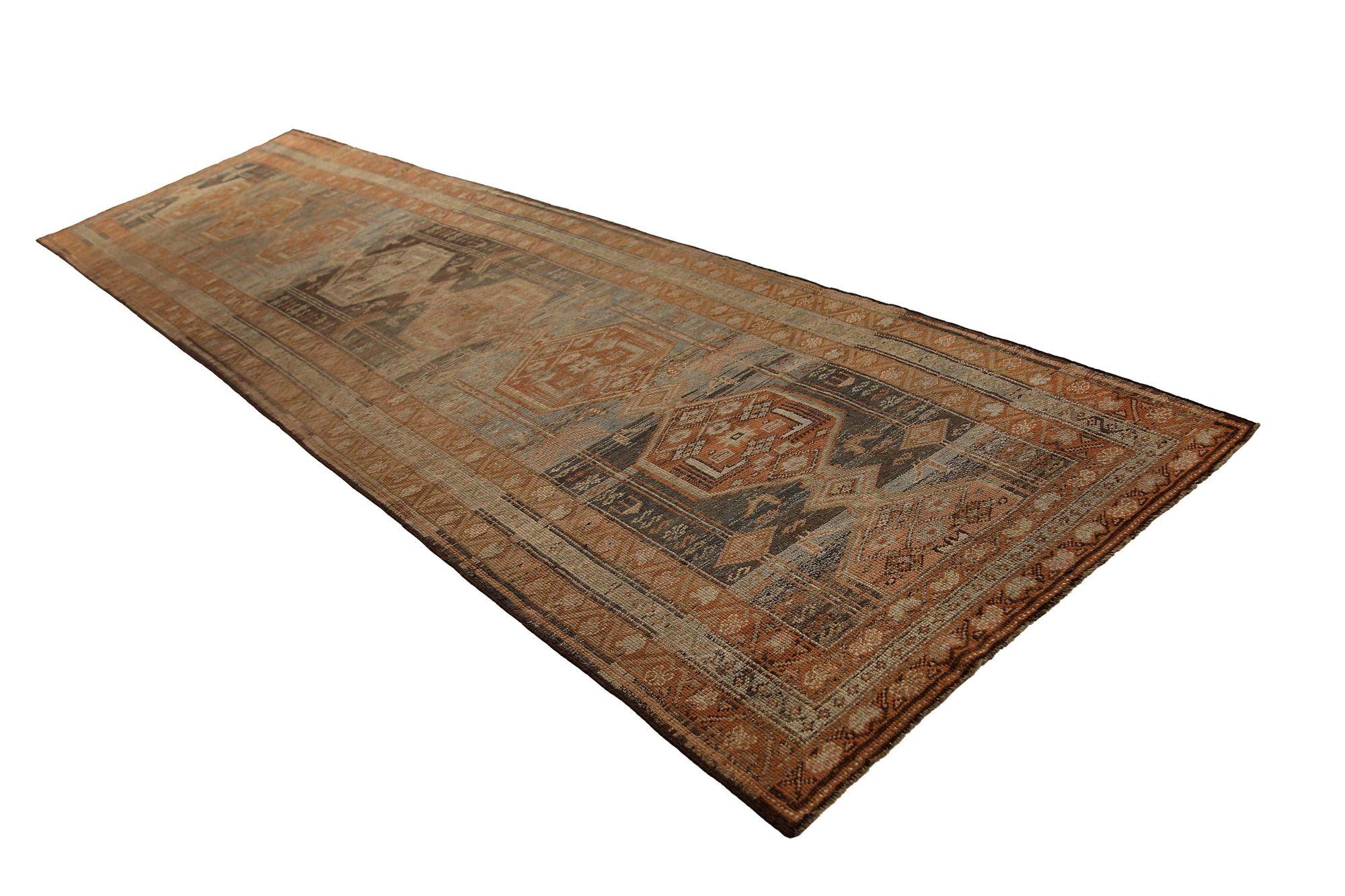 Persischer Bijar Läufer Teppich - Wolle Braun Rot Design - 96806 (Irakisch) im Angebot