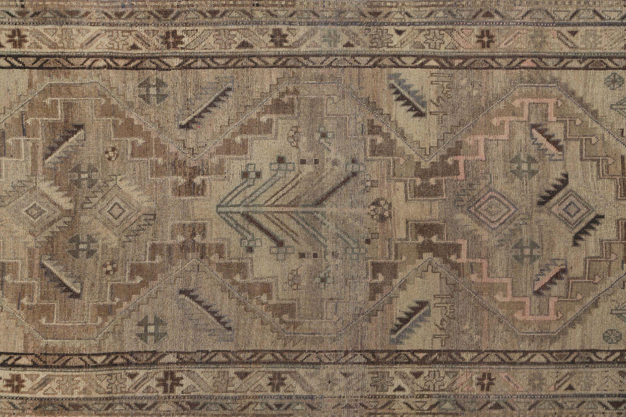 Persischer Bijar Läufer Teppich - Wolle Braun Taupe Design - 97765 (20. Jahrhundert) im Angebot