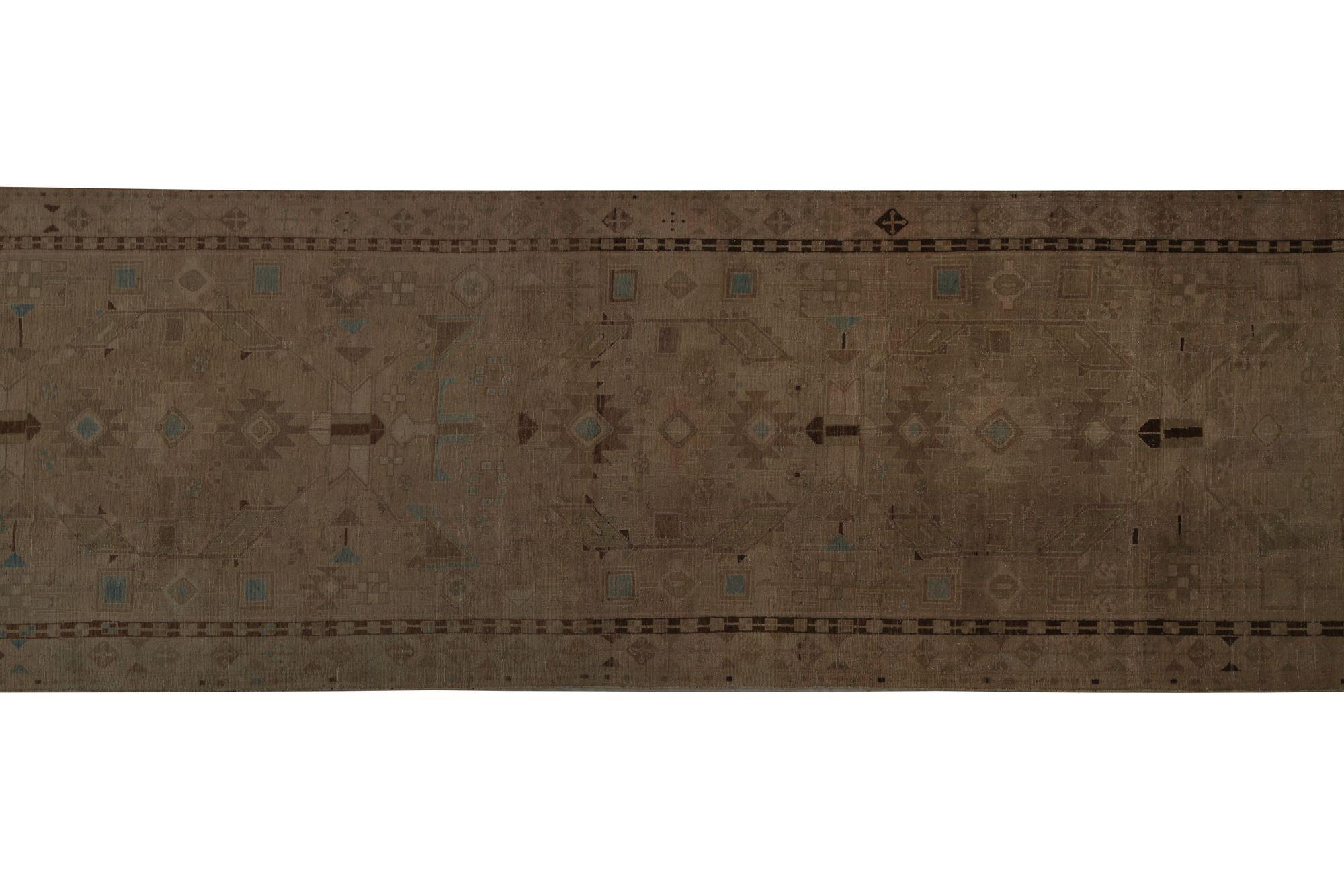 20th Century Persian Bijar Runner Rug - Wool Brown Taupe Design - 97845 For Sale
