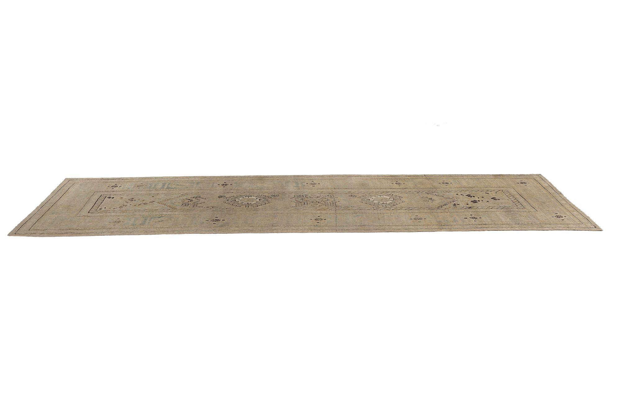 XX secolo Tappeto Persiano Bijar Runner - Lana Marrone Taupe Design - 97943 in vendita