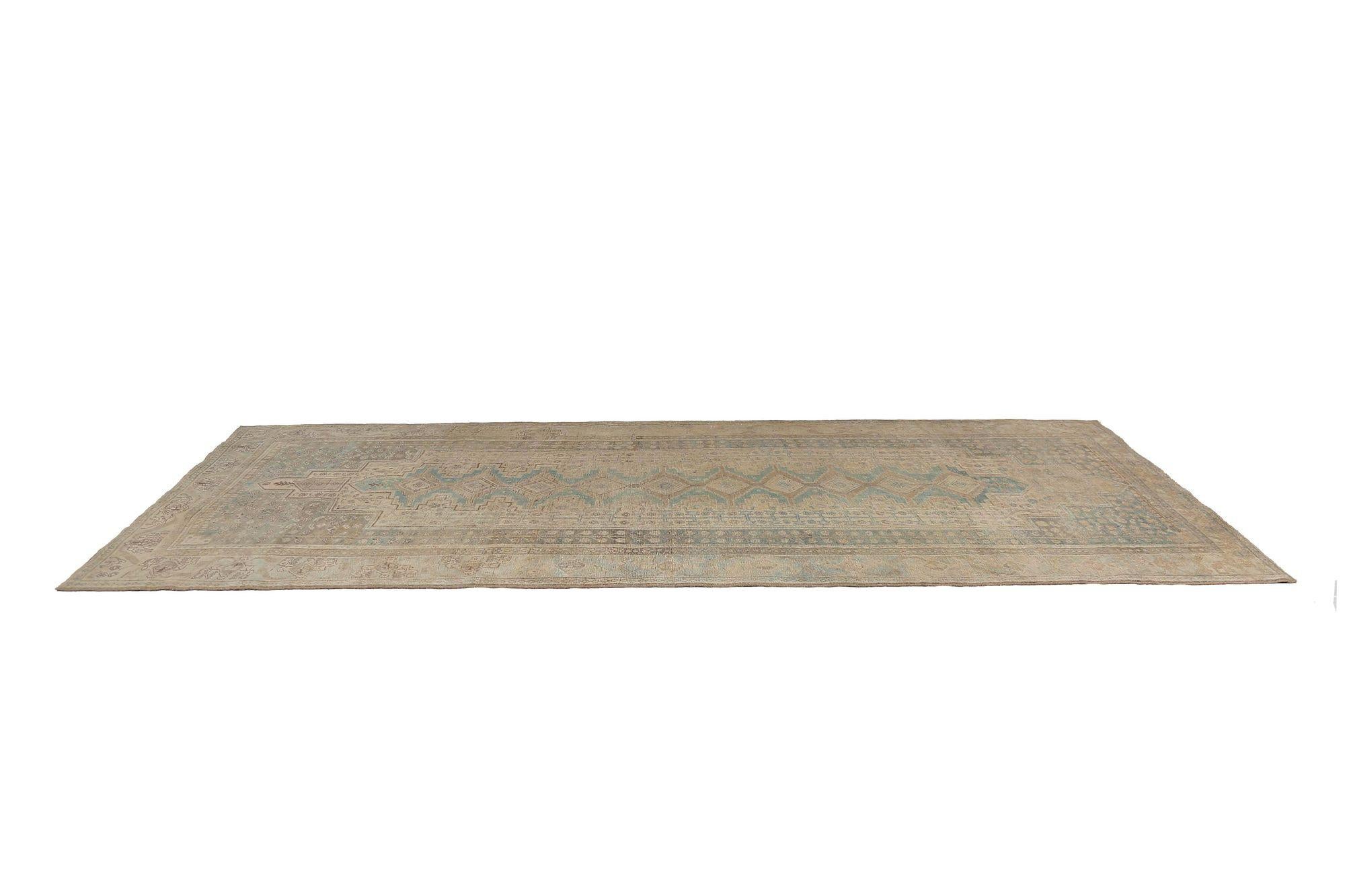 Persischer Bijar-Läufer - Wolle Hellblau Taupe Design - 97643 (20. Jahrhundert) im Angebot