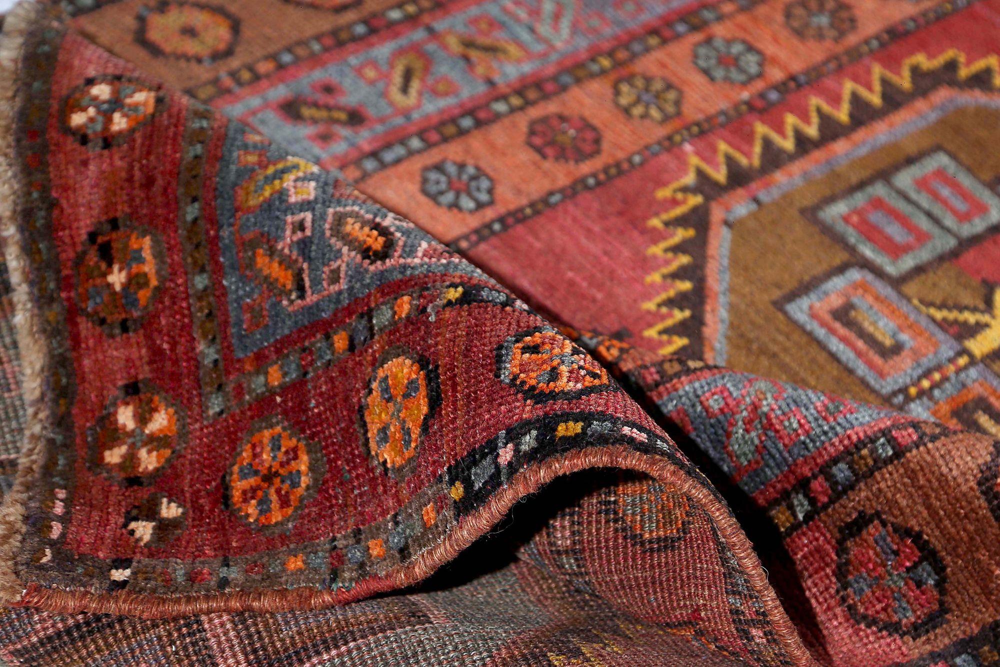Persischer Bijar-Läufer aus Wolle – rotes Design – 96669 (Irakisch) im Angebot