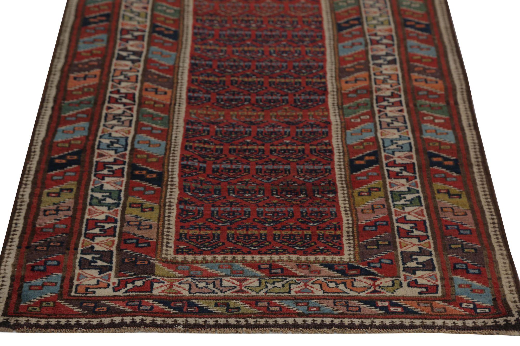 Iracheno Tappeto Persiano Bijar Runner - Design Rosso Lana - 97152 in vendita