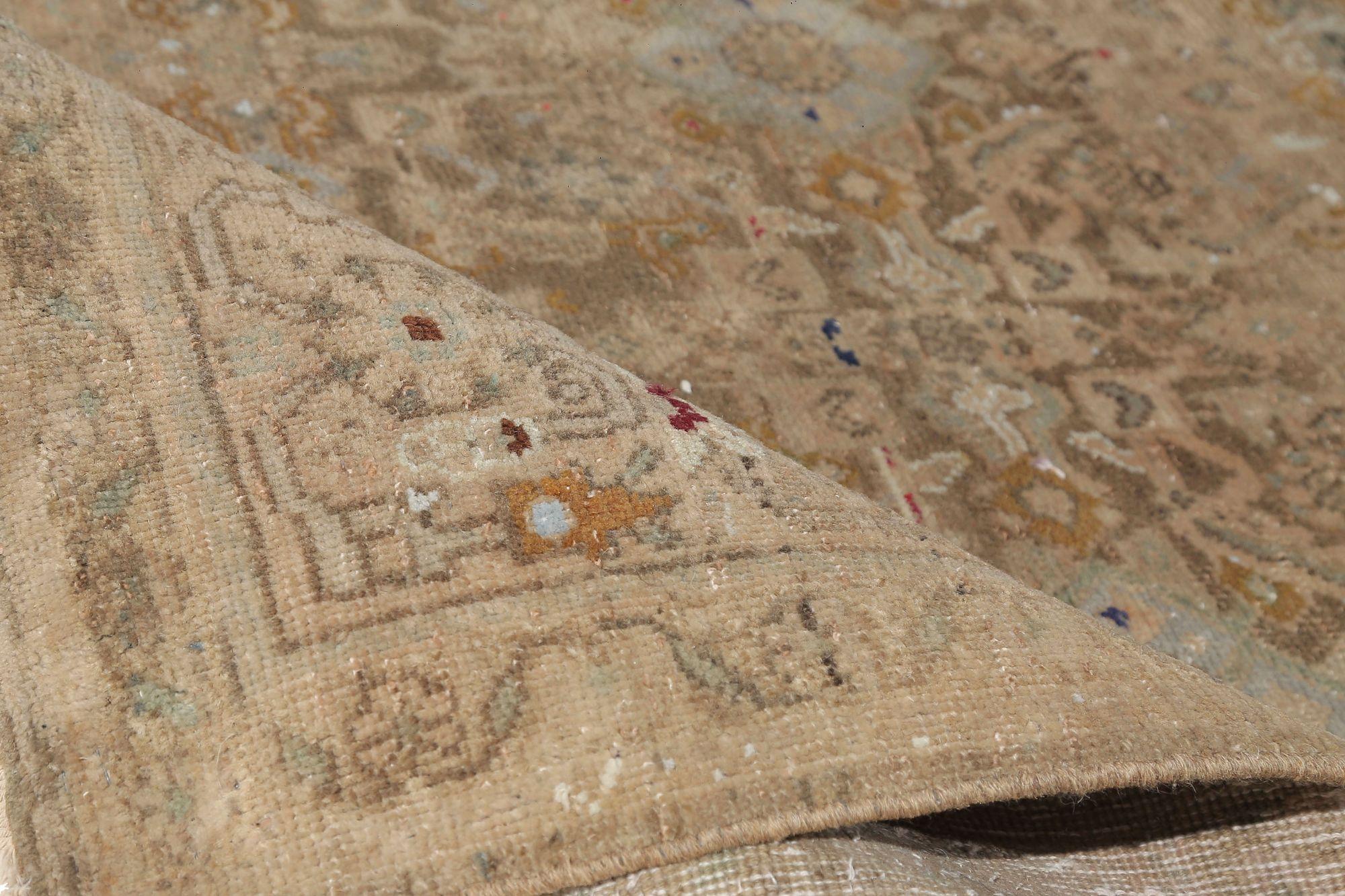 Persian Bijar Runner Rug - Wool Red Taupe Design - 97667 In Excellent Condition For Sale In Dallas, TX