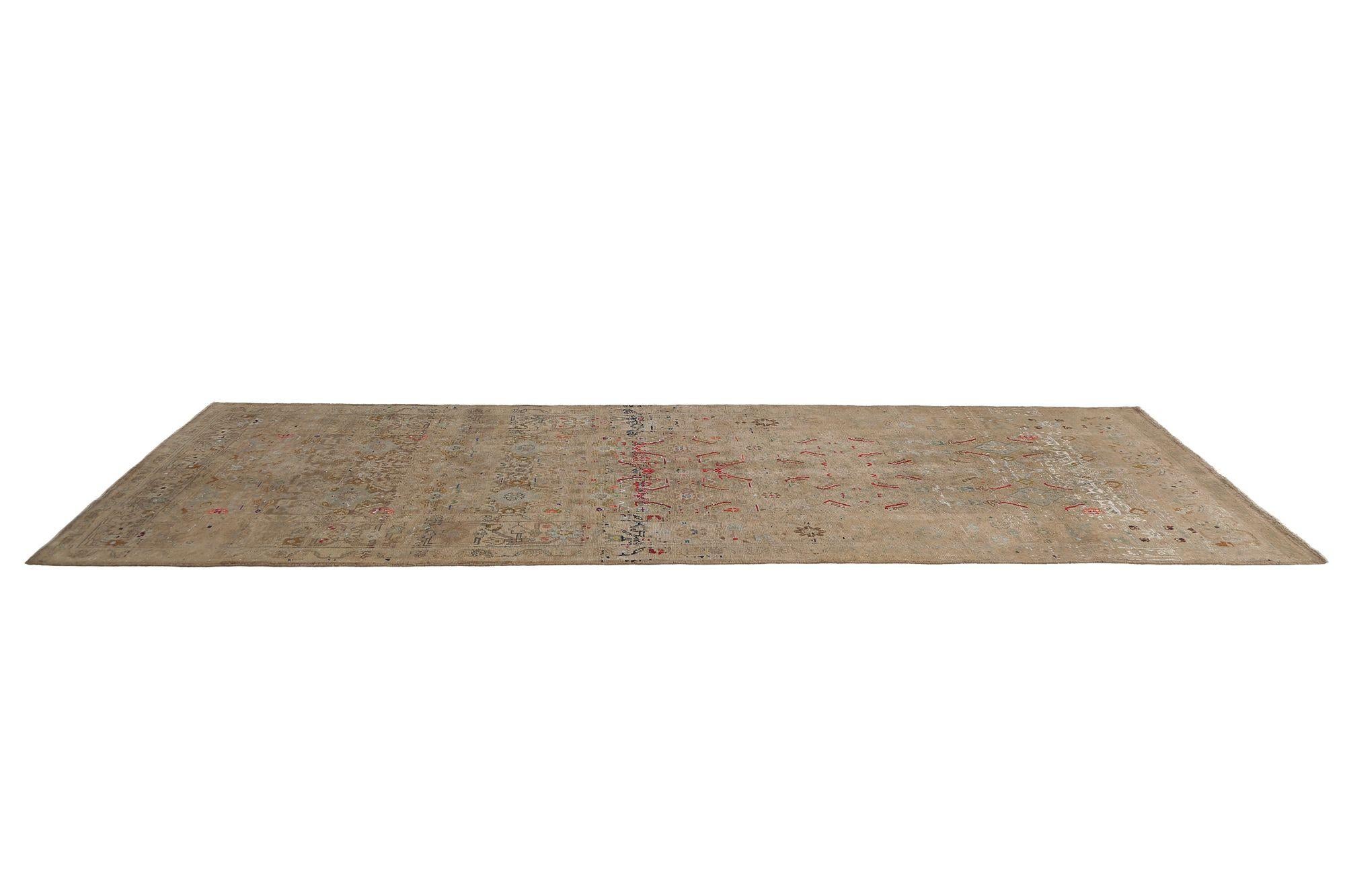 20th Century Persian Bijar Runner Rug - Wool Red Taupe Design - 97667 For Sale