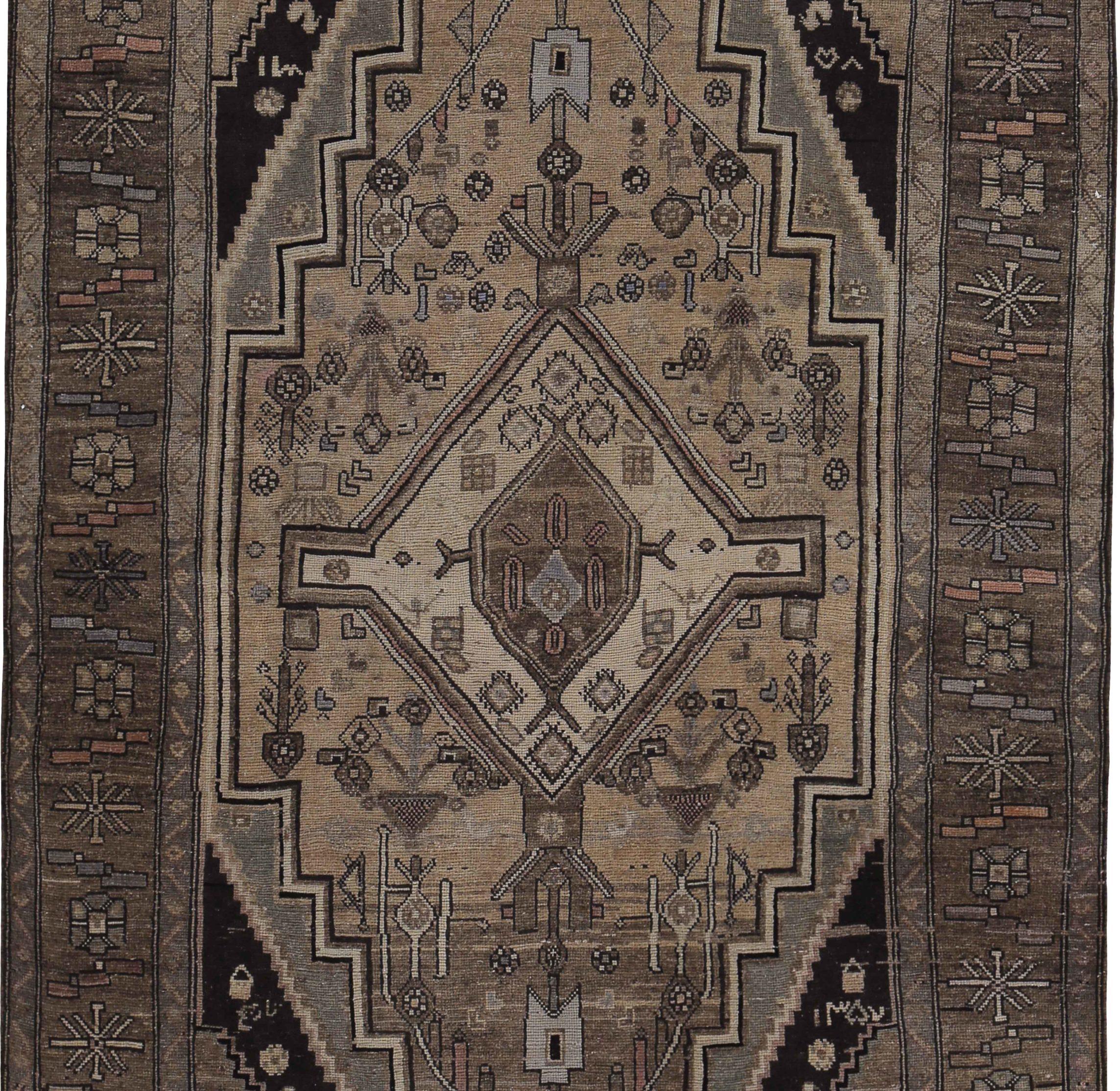 Asiatico Tappeto persiano Bijar Small - Lana Nero Marrone Avorio Design - 89675 in vendita