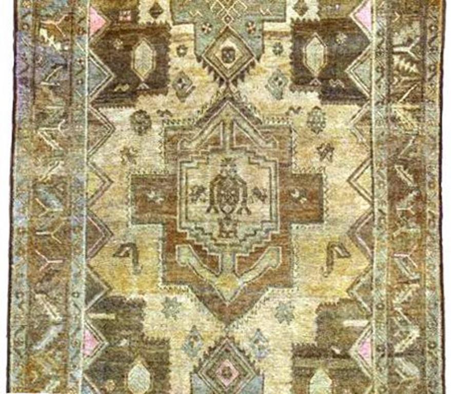 Persischer Bijar Small Teppich - Wolle Blau Braun Elfenbein Design - 91192 (Asiatisch) im Angebot