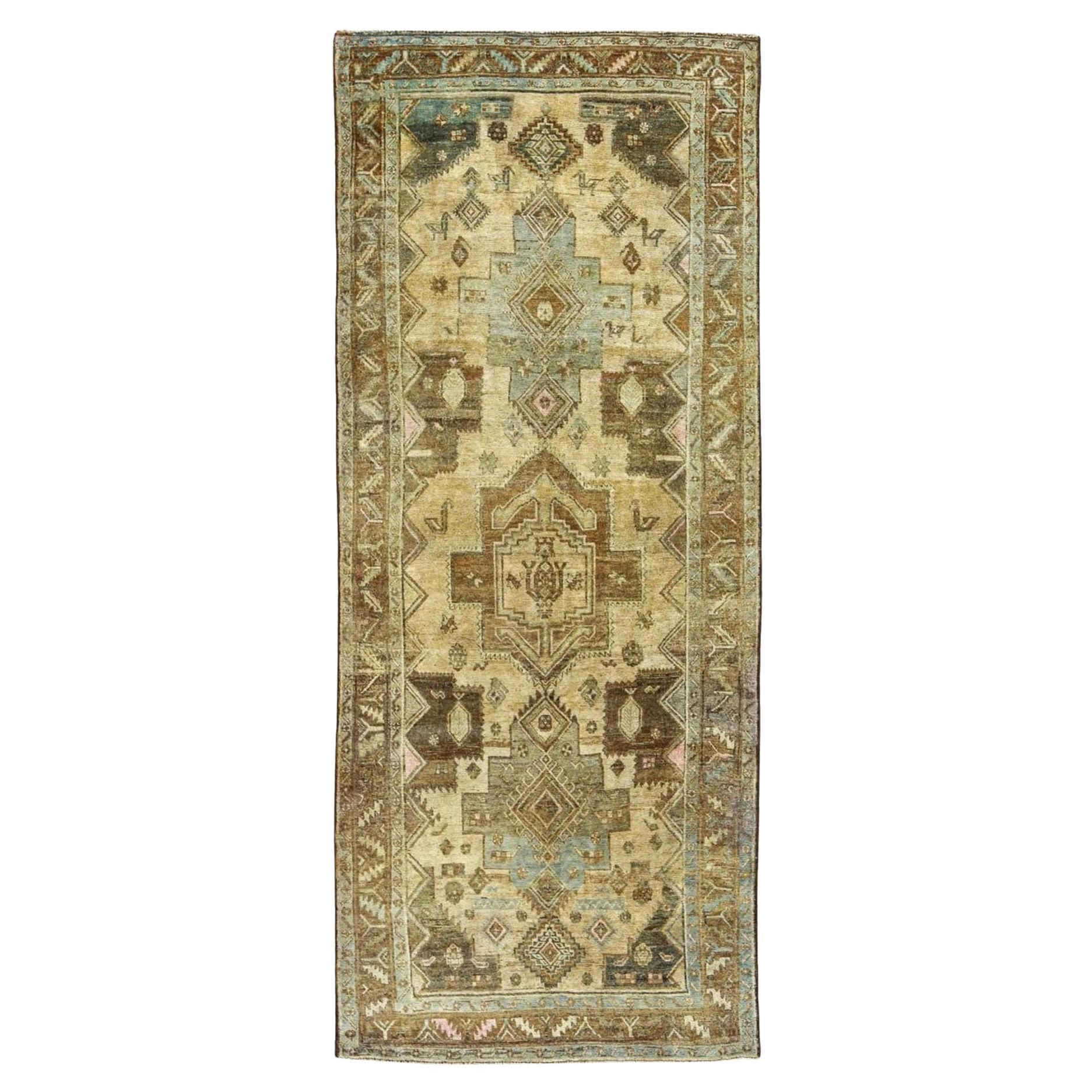 Alfombra Persa Bijar Small Design - Lana Azul Marrón Marfil - 91192