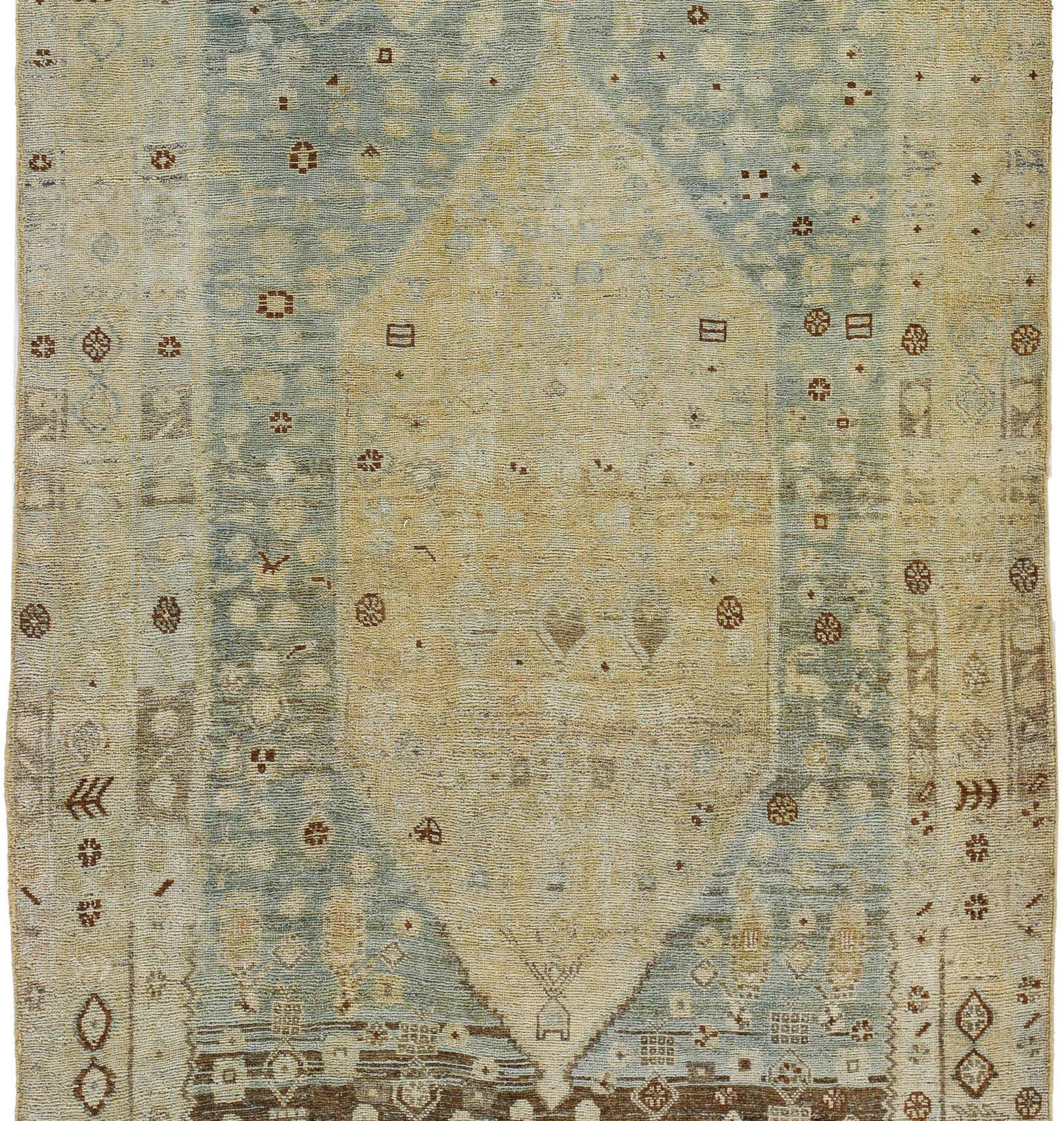 Persischer Bijar Small Teppich - Wolle Blau Braun Elfenbein Design - 91209 (Asiatisch) im Angebot