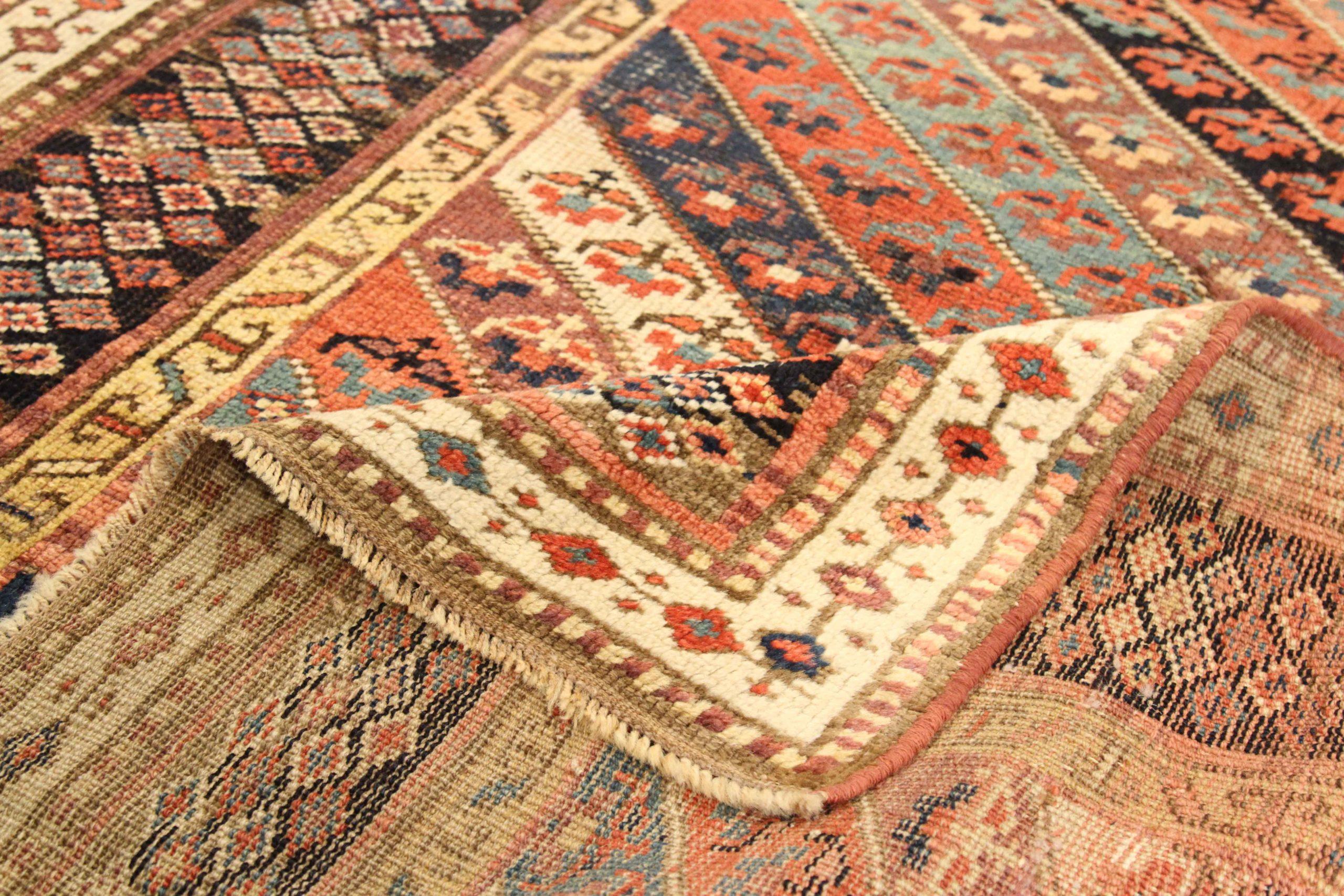 Persischer Bijar Kleiner Teppich - Wolle Blau Elfenbein Rot Gelb Design - 75516 (Asiatisch) im Angebot