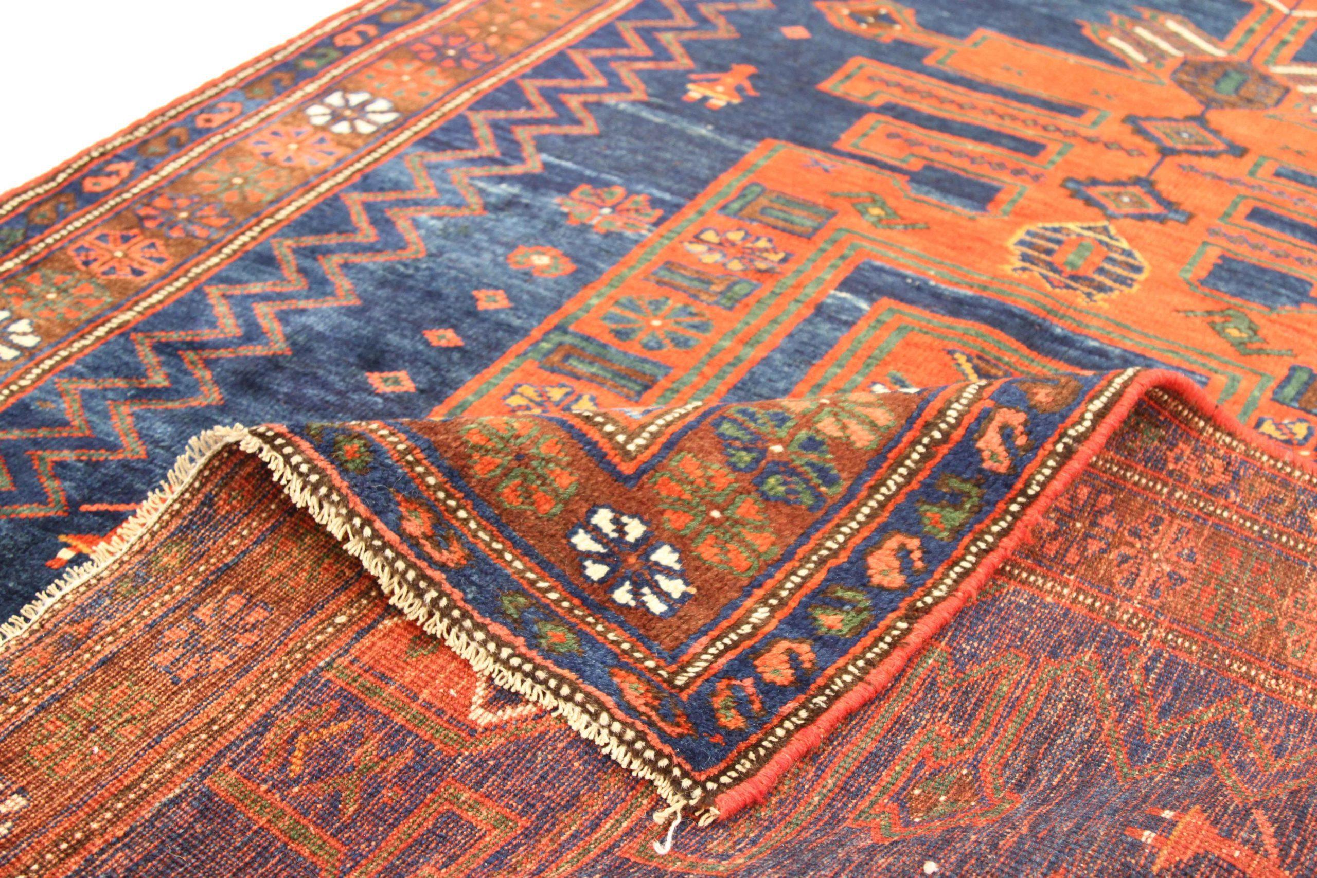 Persischer Bijar Kleiner Teppich - Wolle Blau Rot Design - 75449 (Asiatisch) im Angebot