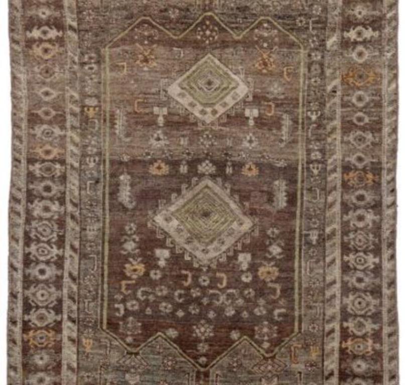 Asiatico Tappeto persiano Bijar Small - Lana Marrone Verde Avorio - 91392 in vendita