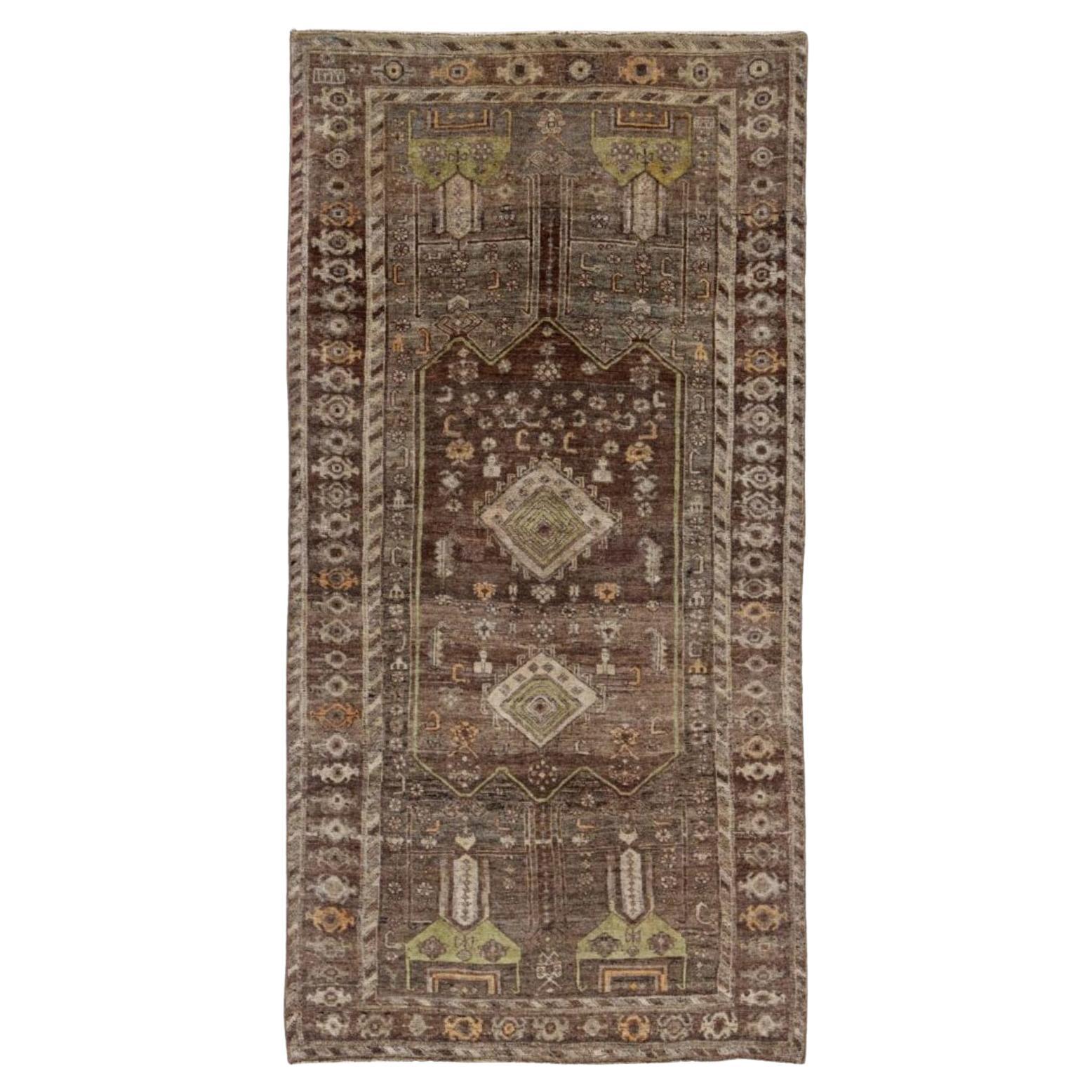 Persischer Bijar Kleiner Teppich - Wolle Braun Grün Elfenbein Design - 91392