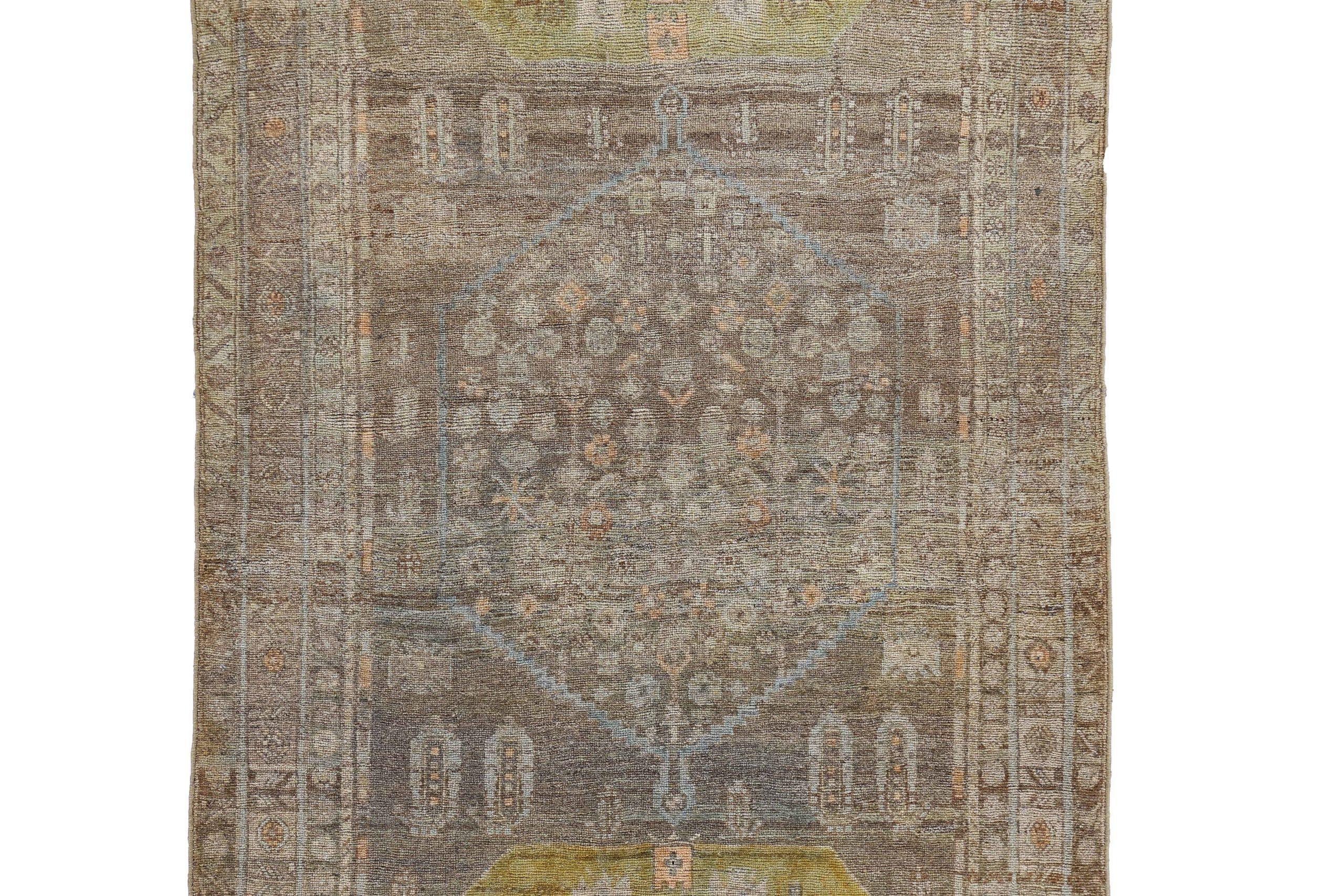 Asiatico Tappeto persiano Bijar Small - Lana Marrone Verde Avorio - 91524 in vendita