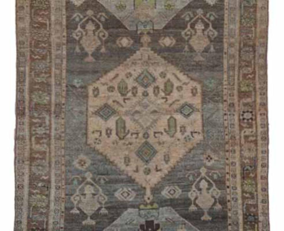 Asiatico Tappeto persiano Bijar Small - Lana Marrone Verde Avorio - 91527 in vendita