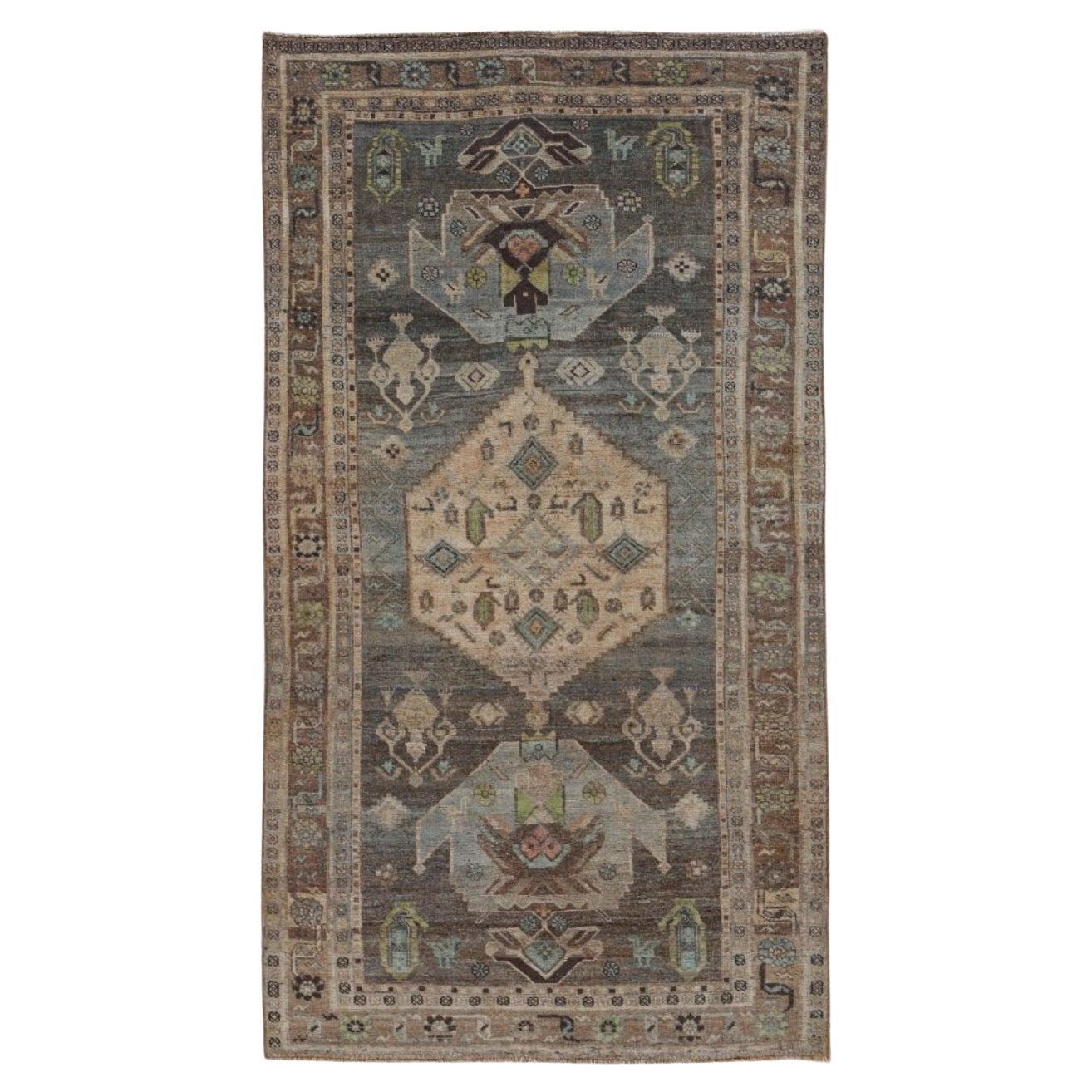 Persischer Bijar Kleiner Teppich - Wolle Braun Grün Elfenbein Design - 91527