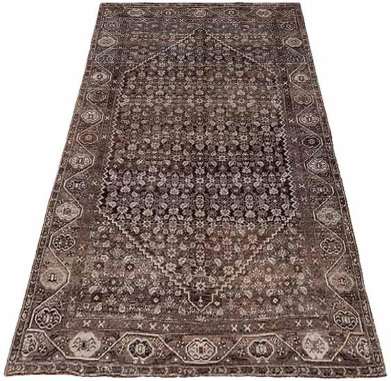 Entdecken Sie die Eleganz des persischen Bijar mit dem kleinen Teppich von ca. 1880. Dieses exklusive Design aus Wolle und Braun-Elfenbein ist perfekt, um Ihren Raum zu verschönern.