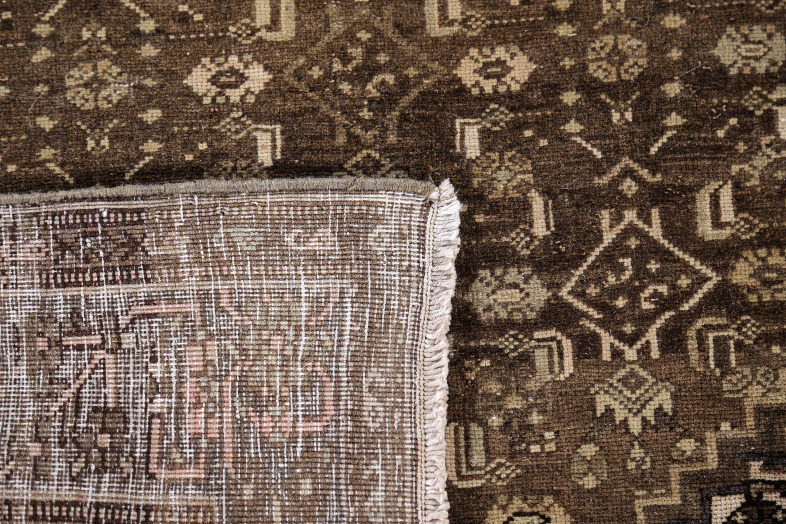 20th Century Persian Bijar Small Rug - Wool Brown Ivory Design - 91531 For Sale