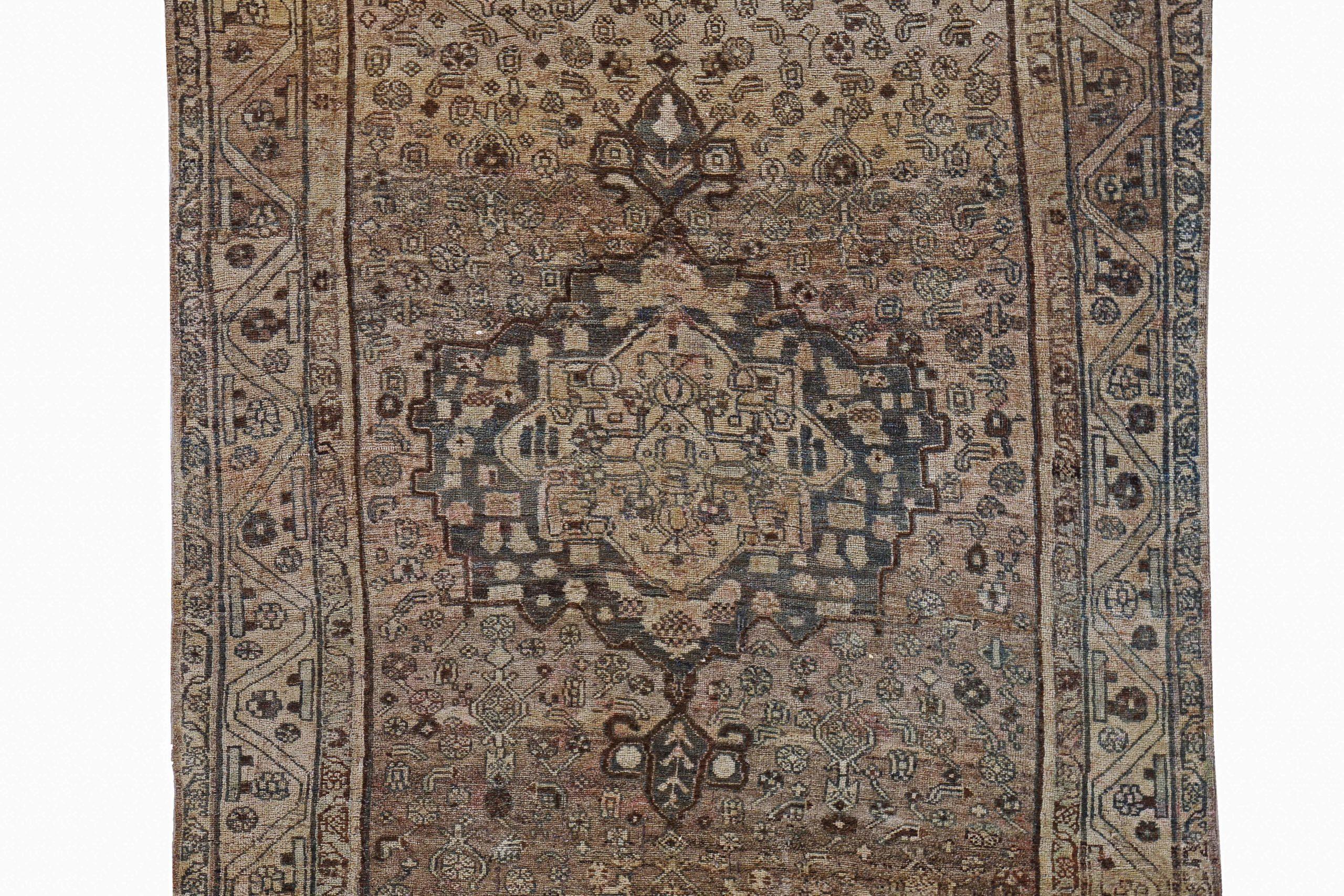 Persischer Bijar Small Teppich - Wolle Braun Elfenbein Design - 91595 (Asiatisch) im Angebot