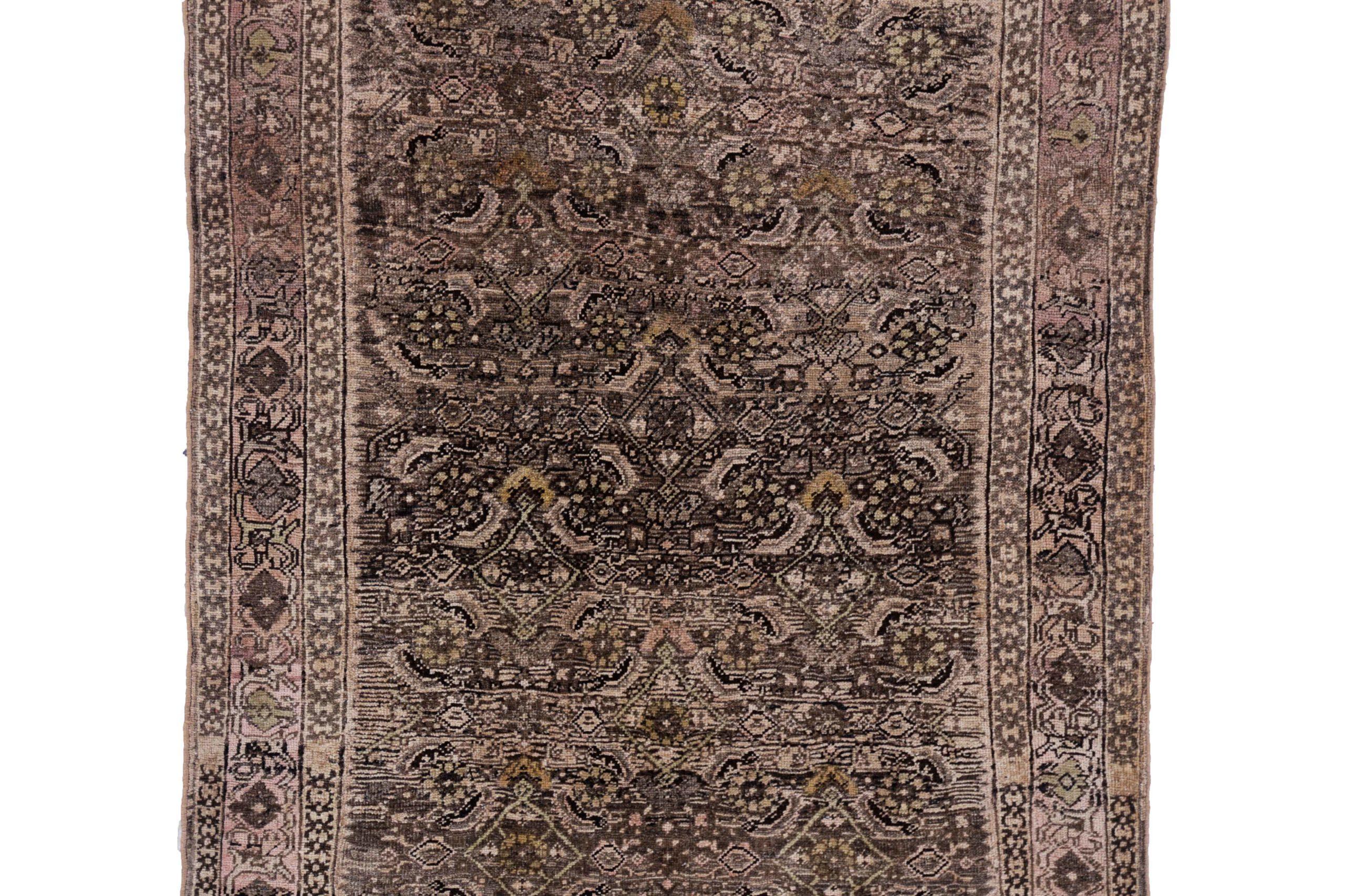 Persischer Bijar Small Teppich - Wolle Braun Elfenbein Rosa Design - 91592 (Asiatisch) im Angebot