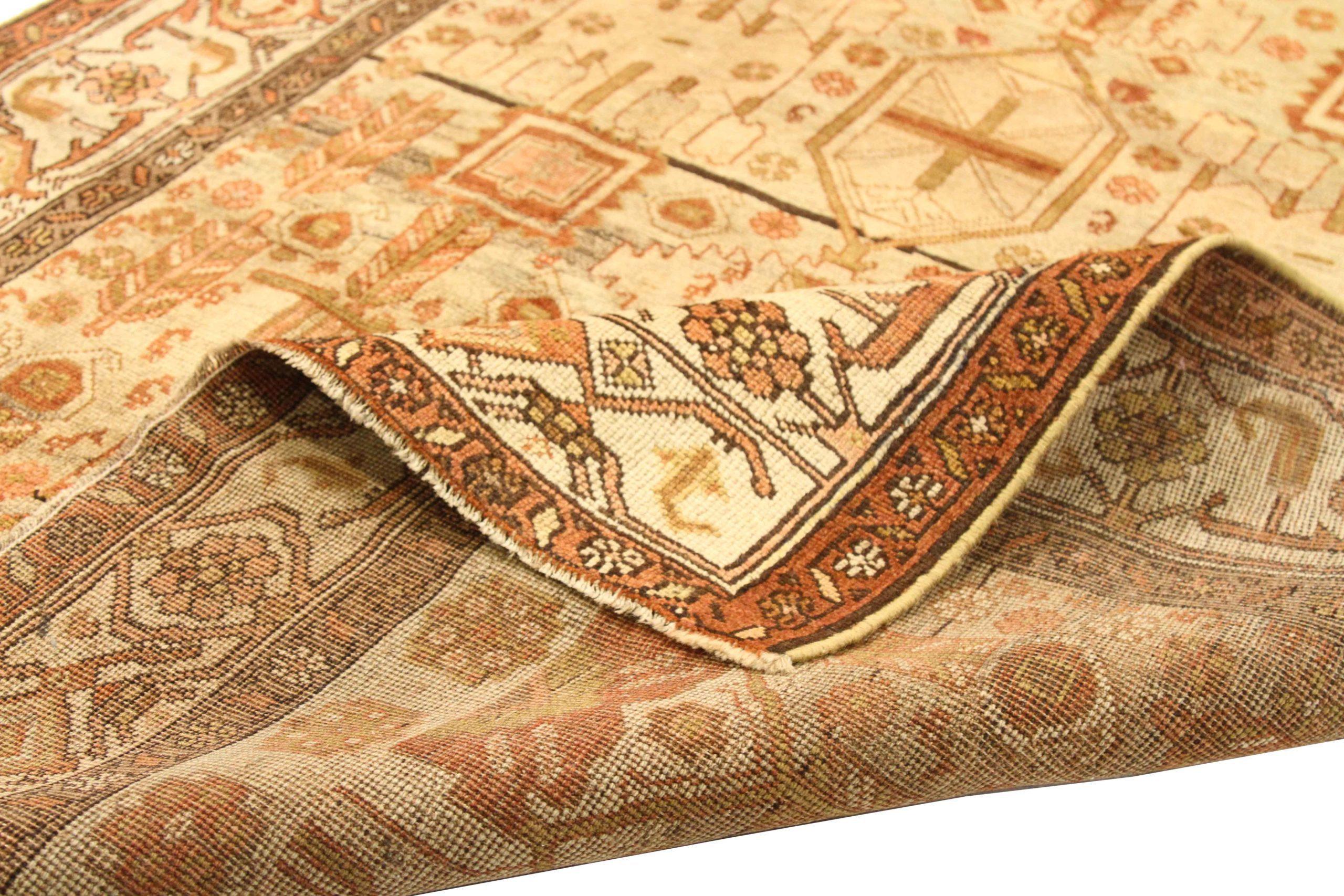 Persischer Bijar Small Teppich - Wolle Braun Elfenbein Rot Design - 75640 (Asiatisch) im Angebot