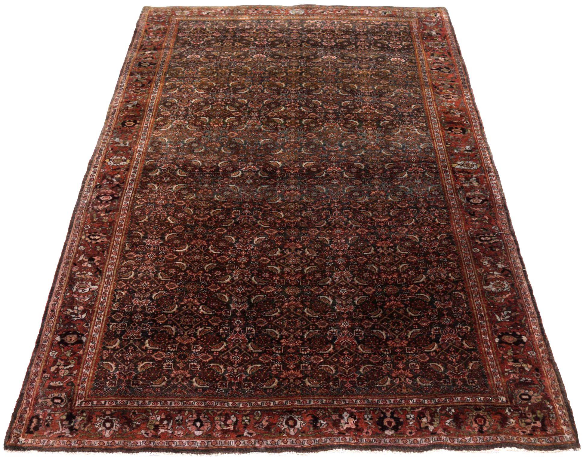 Entdecken Sie die Eleganz des persischen Bijar mit dem kleinen Teppich von ca. 1880. Dieses exklusive Design aus Wolle und Braun-Elfenbein-Rot ist perfekt, um Ihren Raum zu verschönern.