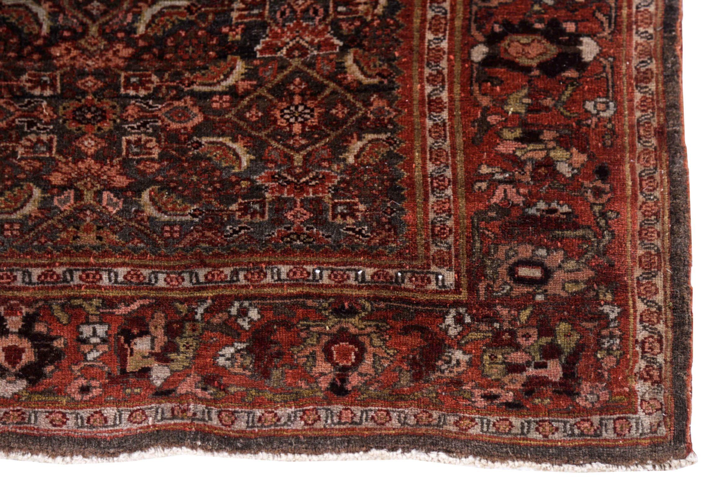 Persischer Bijar Small Teppich - Wolle Braun Elfenbein Rot Design - 91143 (Asiatisch) im Angebot