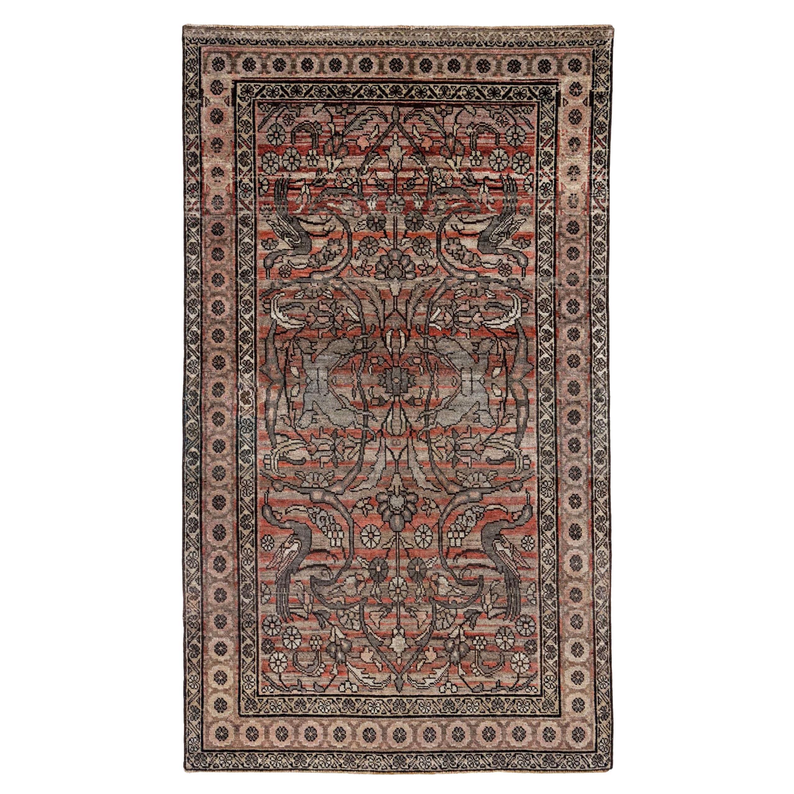 Tapis persan Bijar Small - Laine Brown Ivory Red Design - 91391