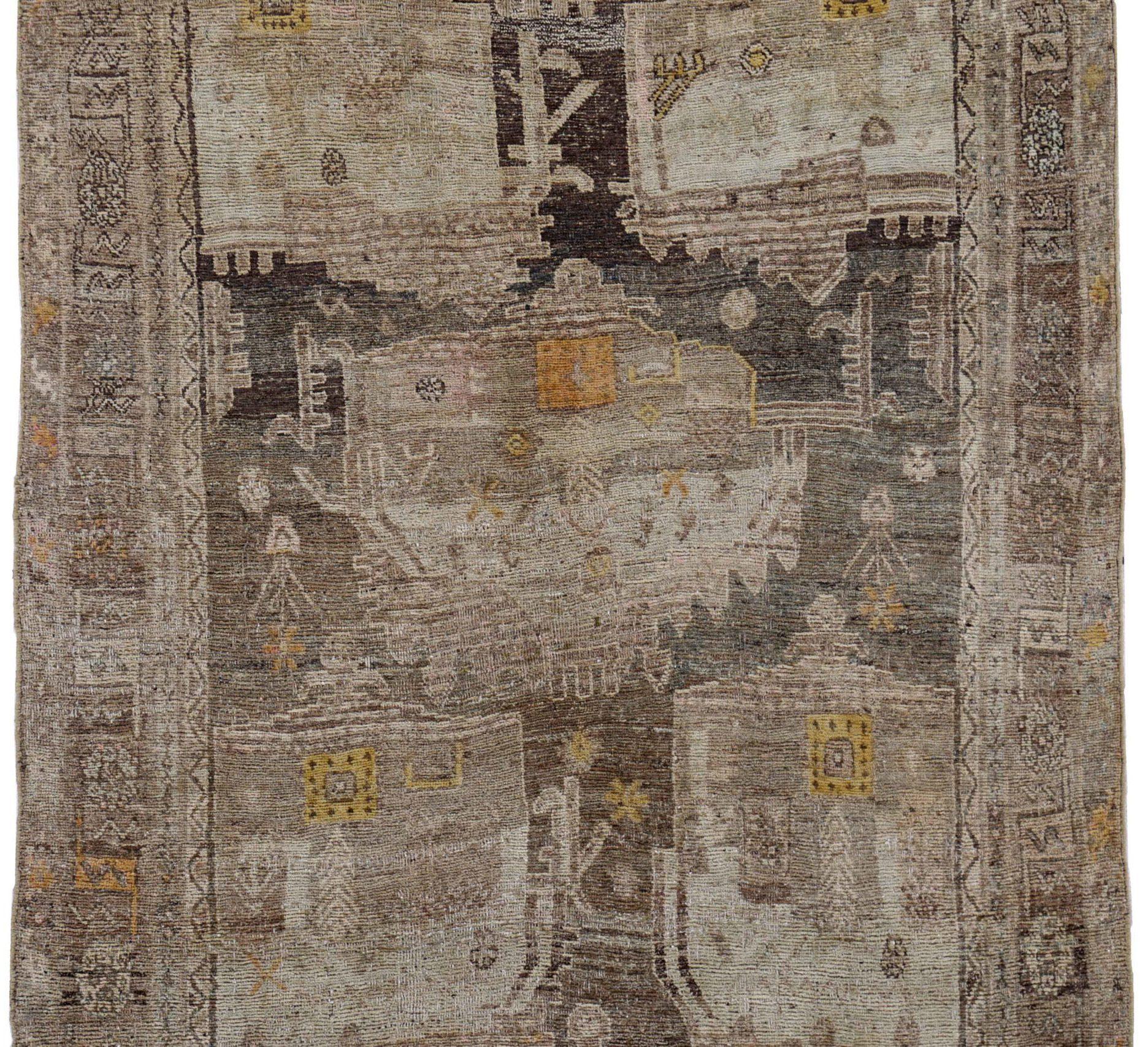 Persischer Bijar Small Teppich - Wolle Braun Elfenbein Gelb Design - 91415 (Asiatisch) im Angebot