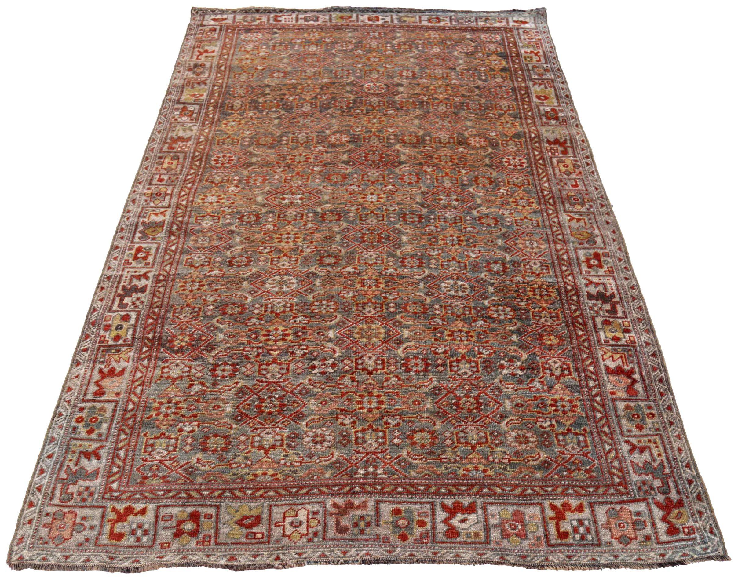 Entdecken Sie die Eleganz des persischen Bijar mit dem kleinen Teppich von ca. 1880. Dieses exklusive Design aus Wolle und GrayIvoryRed ist perfekt, um Ihren Raum zu verschönern.