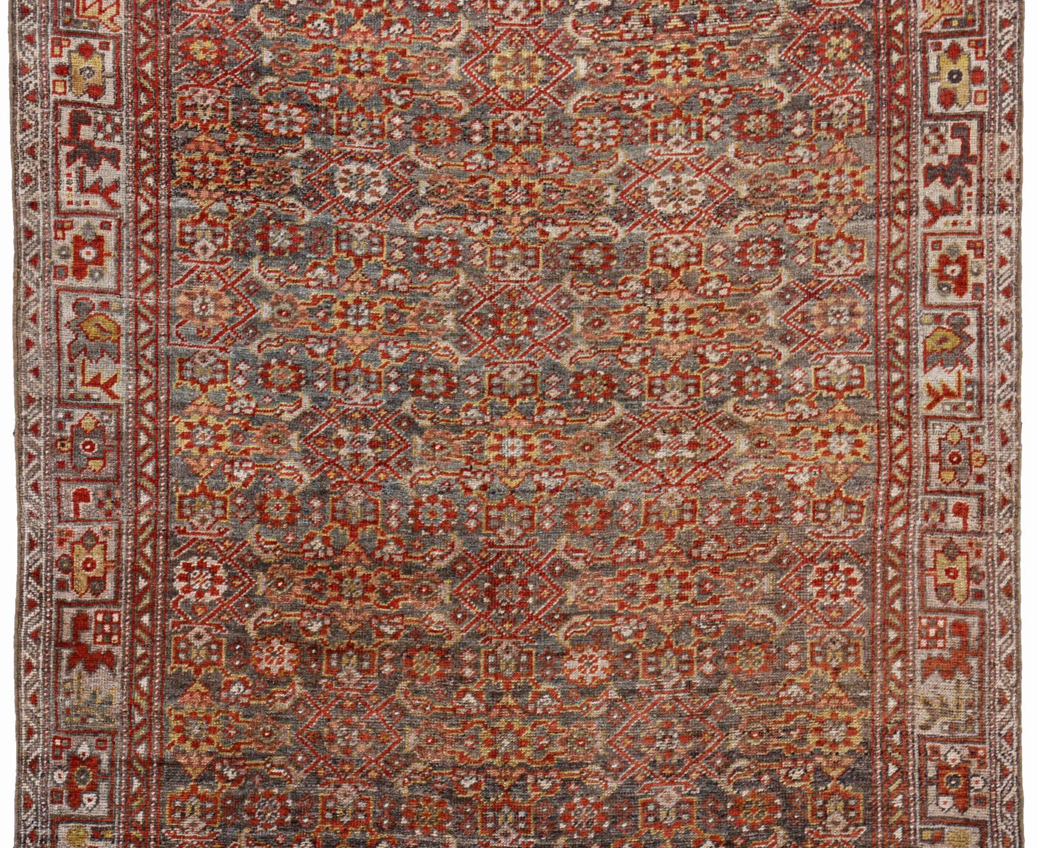 Persischer Bijar Kleiner Teppich - Wolle Grau Elfenbein Rot Design - 91498 (Asiatisch) im Angebot