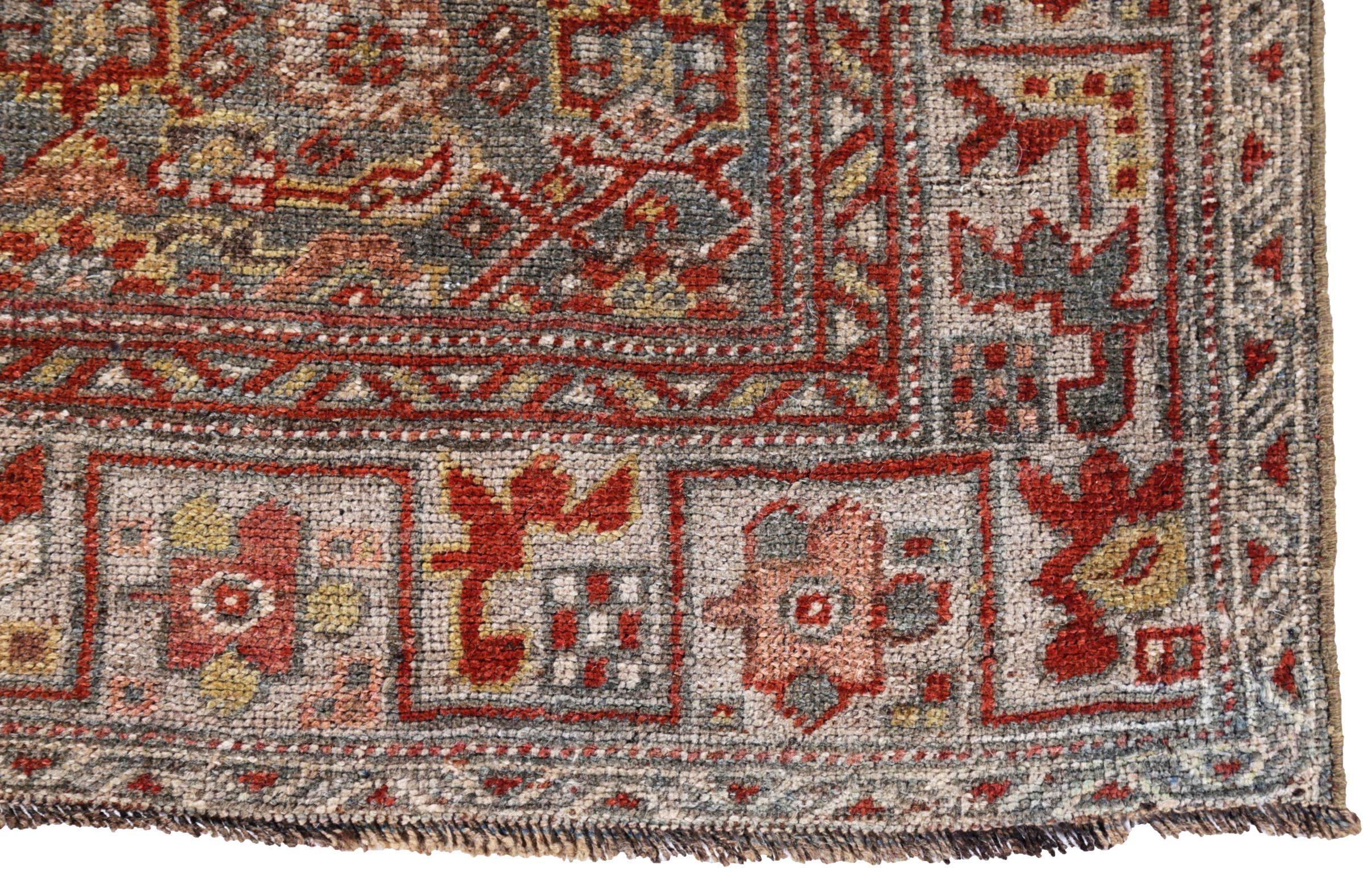 Persischer Bijar Kleiner Teppich - Wolle Grau Elfenbein Rot Design - 91498 im Zustand „Hervorragend“ im Angebot in Dallas, TX