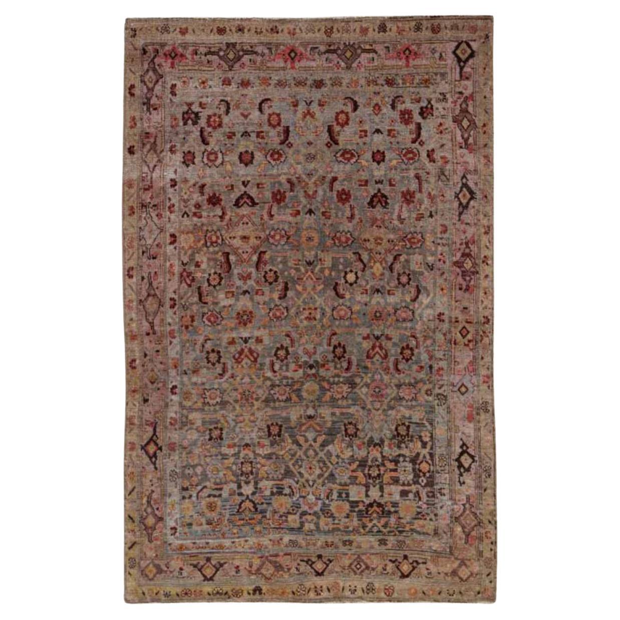 Persischer Bijar Kleiner Teppich - Wolle Grau Rosa Rot Design - 91393