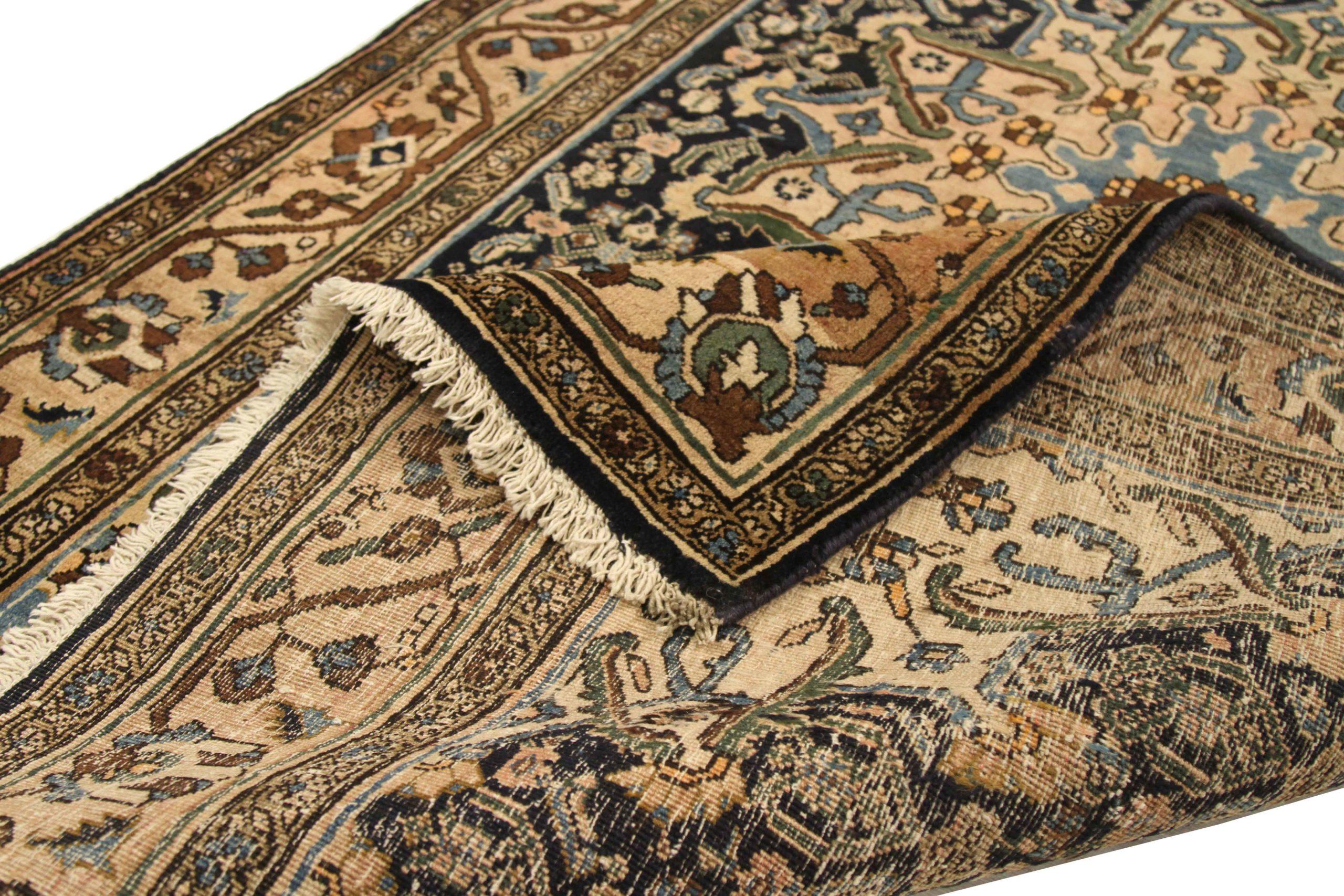 Persischer Bijar Kleiner Teppich - Wolle Elfenbein Marineblau Blau Rosa Design - 75076 (Asiatisch) im Angebot