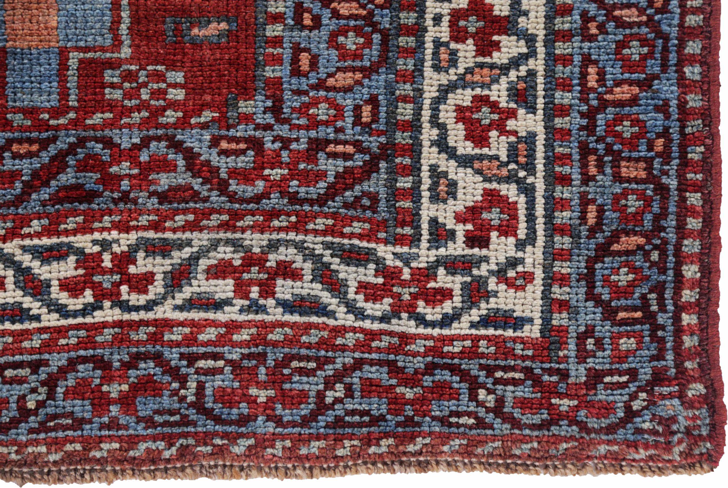 Persischer Bijar Kleiner Teppich - Wolle Elfenbein Marineblau Blau Rot Design - 91631 (20. Jahrhundert) im Angebot