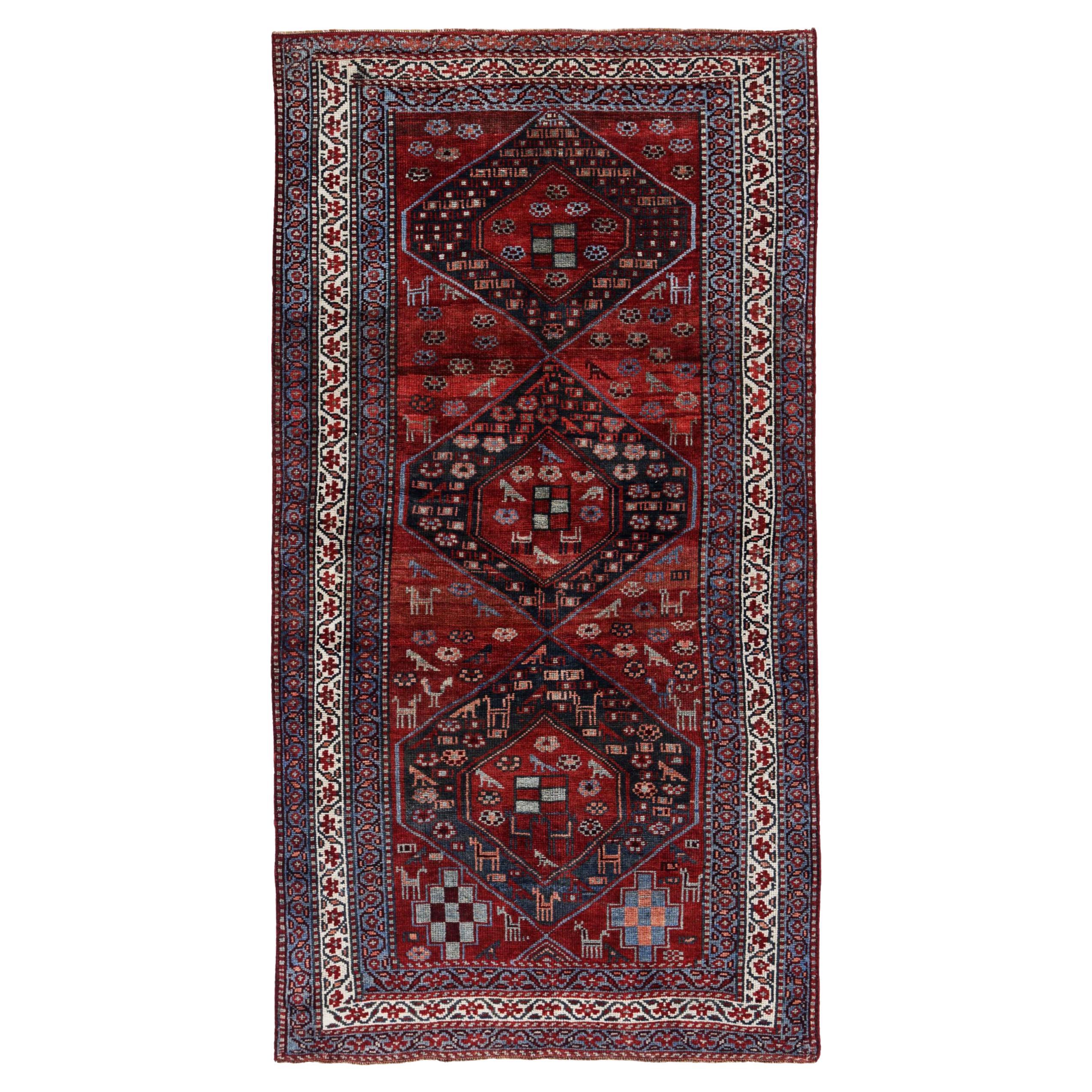 Alfombra Persa Bijar Small - Lana Marfil Azul Marino Diseño Rojo - 91631