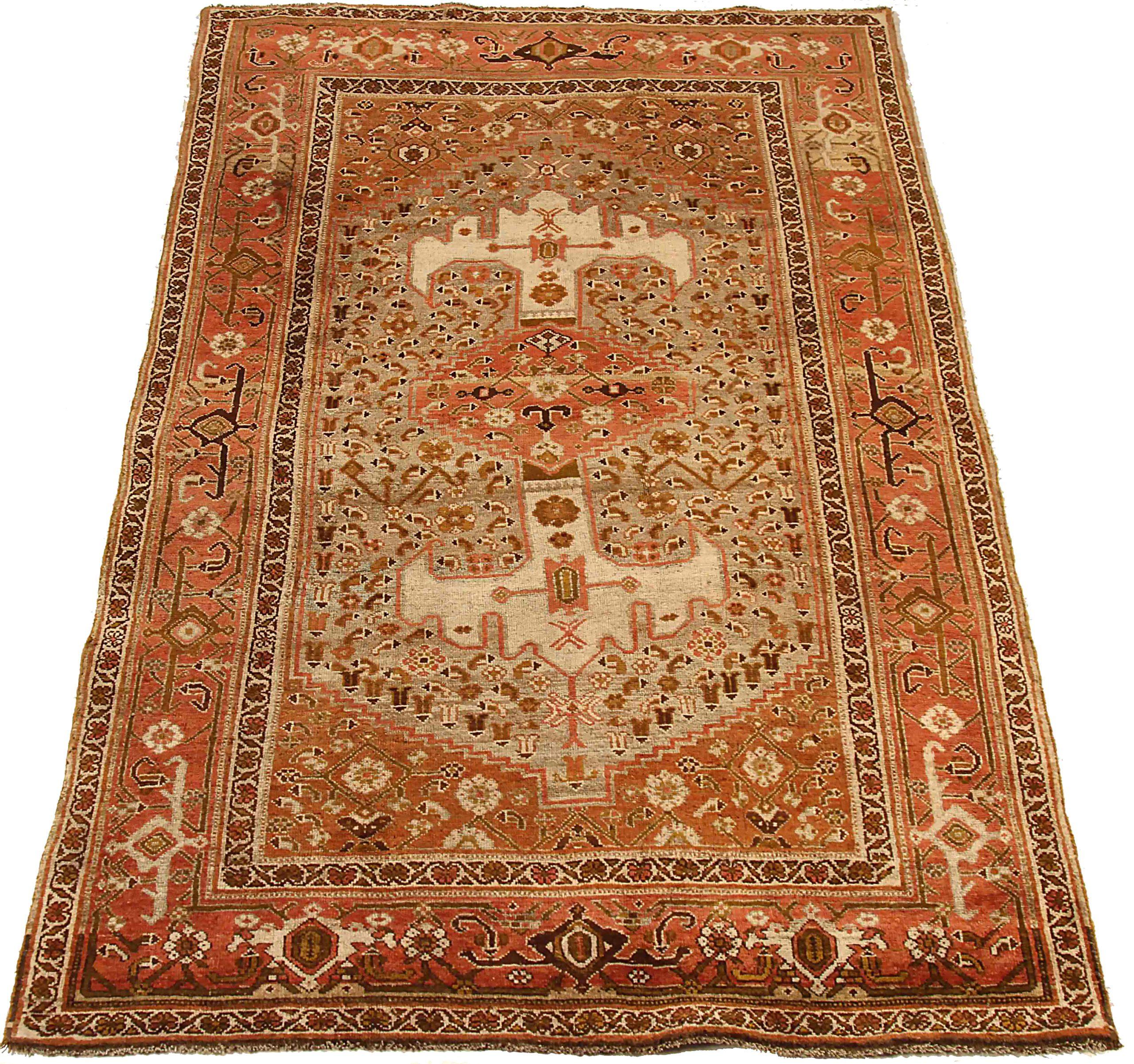 Entdecken Sie die Eleganz des persischen Bijar mit dem kleinen Teppich von ca. 1880. Dieses exklusive Design aus Wolle und IvoryRedTaupe ist perfekt, um Ihren Raum zu verschönern.