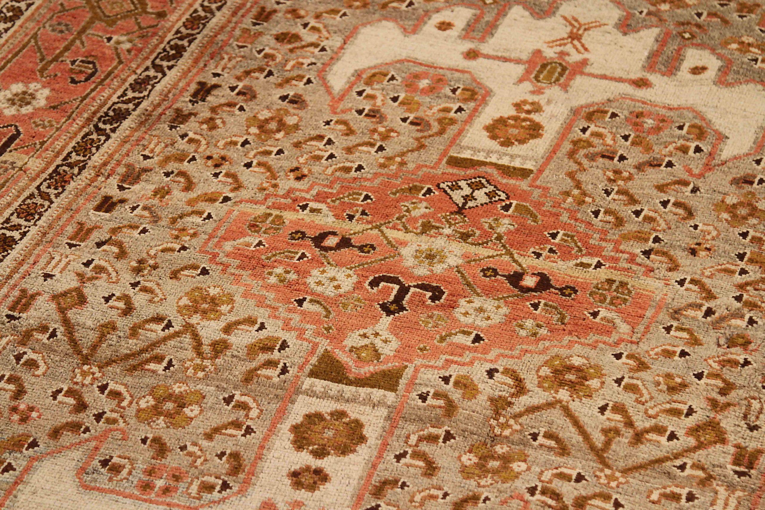 Persischer Bijar Kleiner Teppich - Wolle Elfenbein Rot Taupe 70629 (Asiatisch) im Angebot