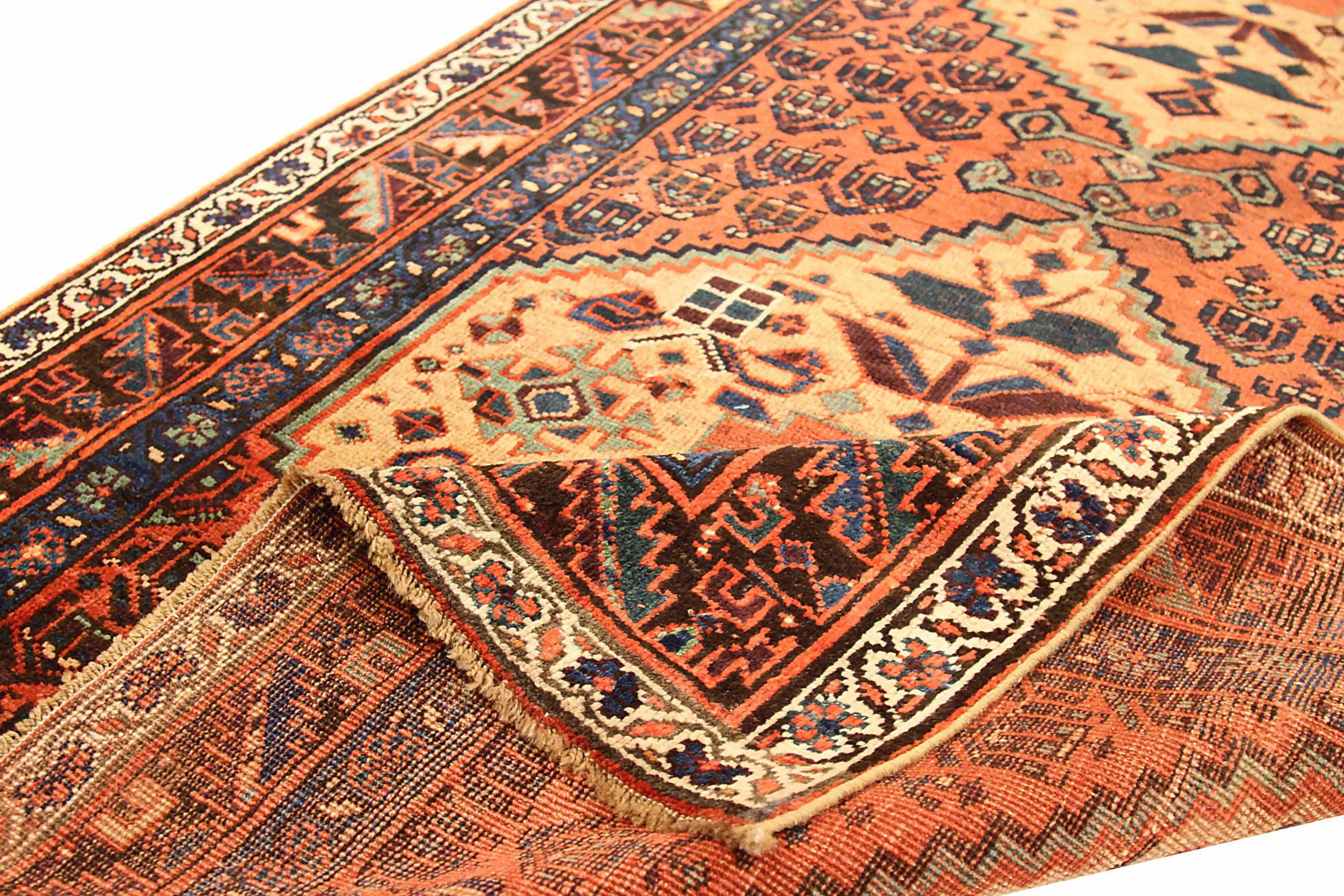 Petit tapis persan Bijar - Laine bleu marine rouge jaune 73498 Excellent état - En vente à Dallas, TX