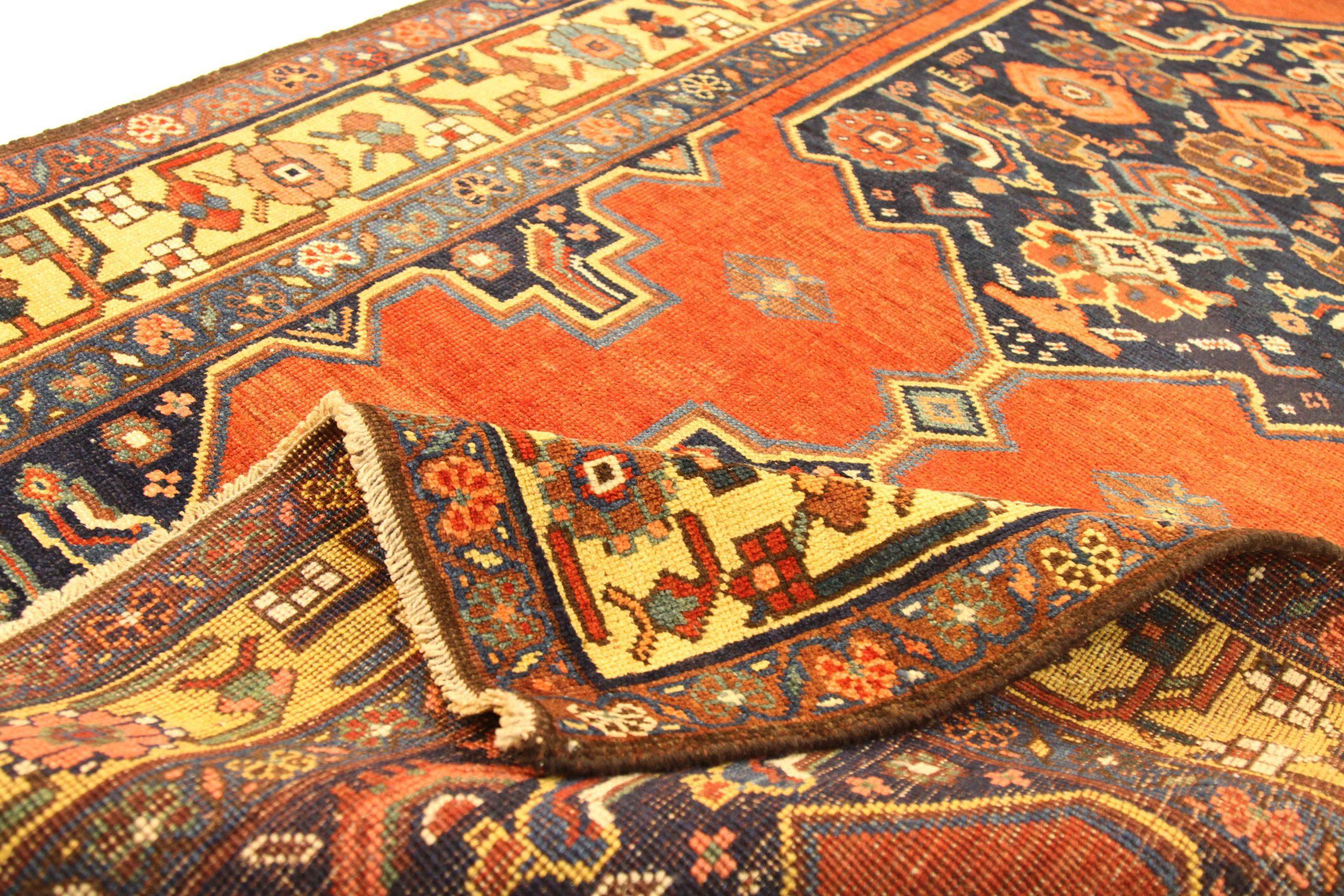 Alfombra Persa Bijar Small - Lana Azul Marino Rojo Amarillo Design - 75424 Asiático en venta