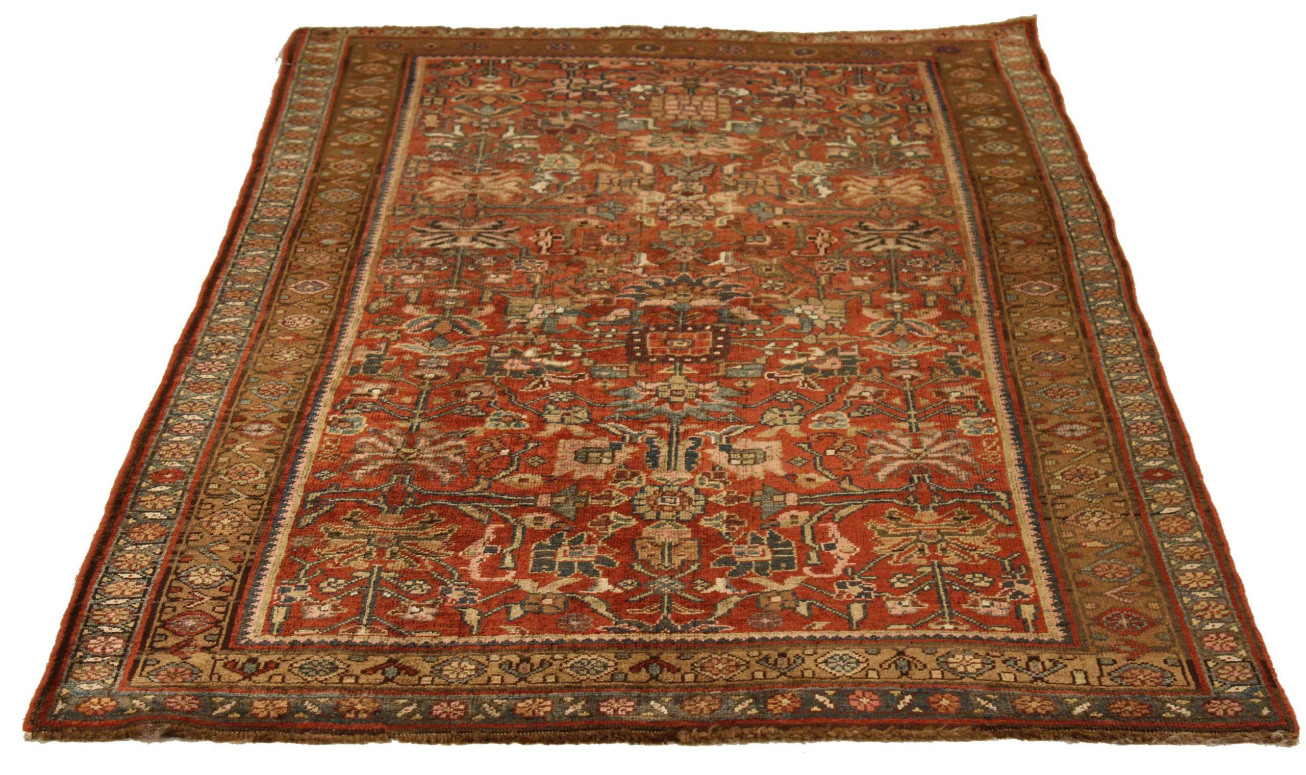 Entdecken Sie die Eleganz des persischen Bijar mit dem kleinen Teppich von ca. 1880. Dieses exklusive Design aus Wolle und Rot ist perfekt, um Ihren Raum zu verschönern.