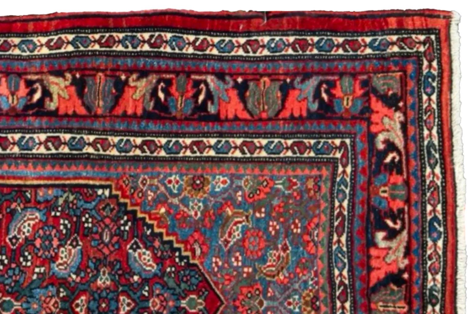 Tappeto persiano Bijar Small Design del 1910 - Lana Blu Navy Blu Rosa Rosso - 91175 In condizioni ottime in vendita a Dallas, TX
