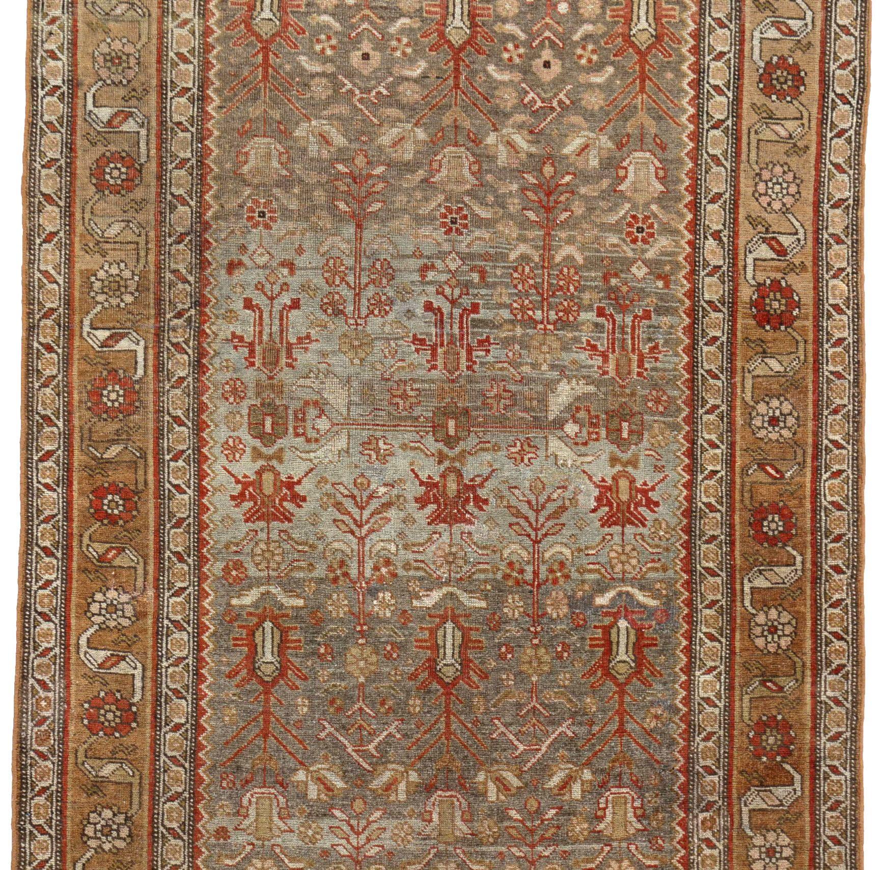 Persischer Bijar Kleiner Teppich CIRCA 1910 - Wolle Braun Elfenbein Rot Design - 91287 (Asiatisch) im Angebot
