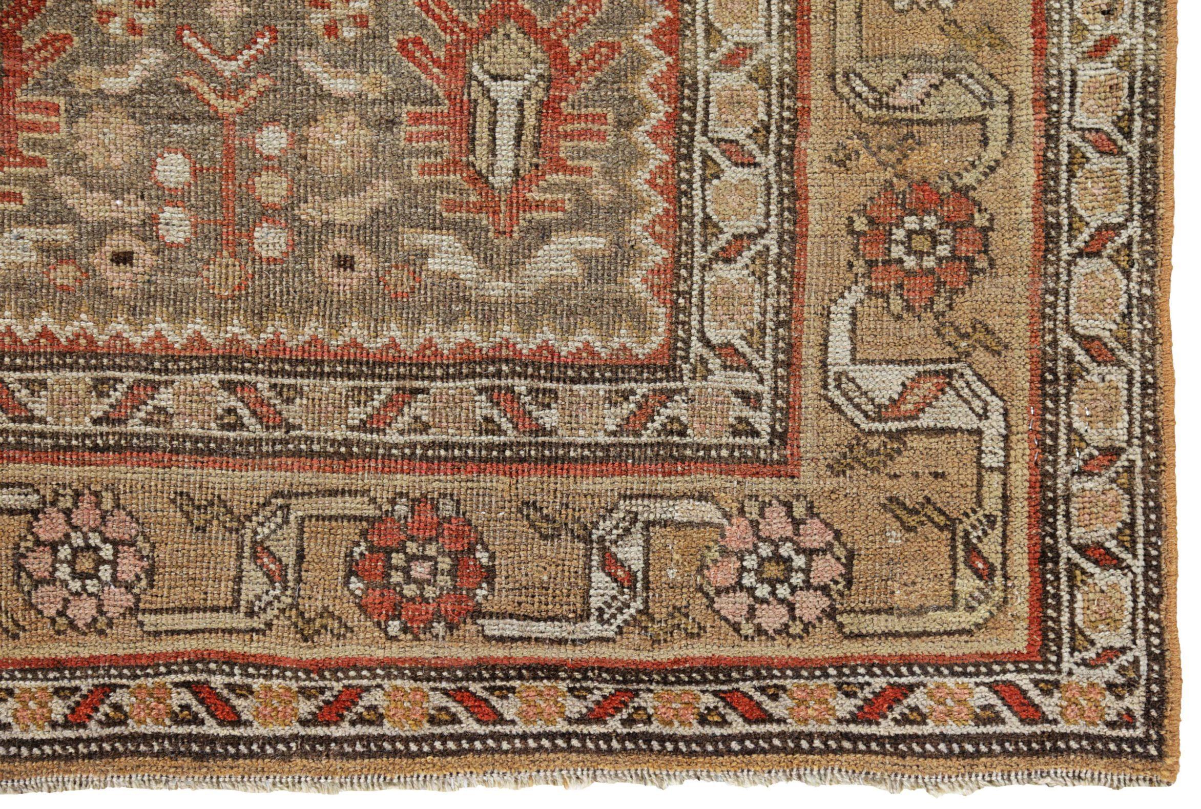 Persischer Bijar Kleiner Teppich CIRCA 1910 - Wolle Braun Elfenbein Rot Design - 91287 (20. Jahrhundert) im Angebot
