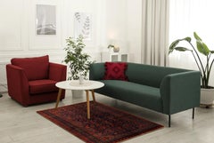 Persian Bijar Small Rug Circa 1910 -  Navy Blue Red Yellow