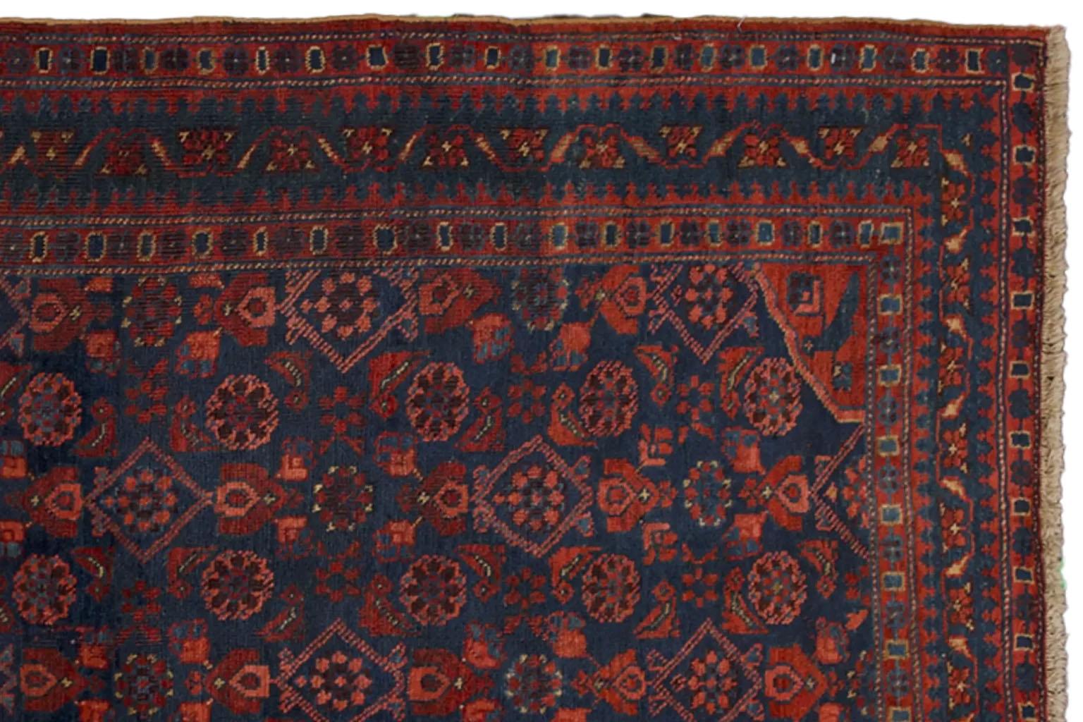 Persian Bijar Small Rug Circa 1910 -  Navy Blue Red Yellow For Sale 1