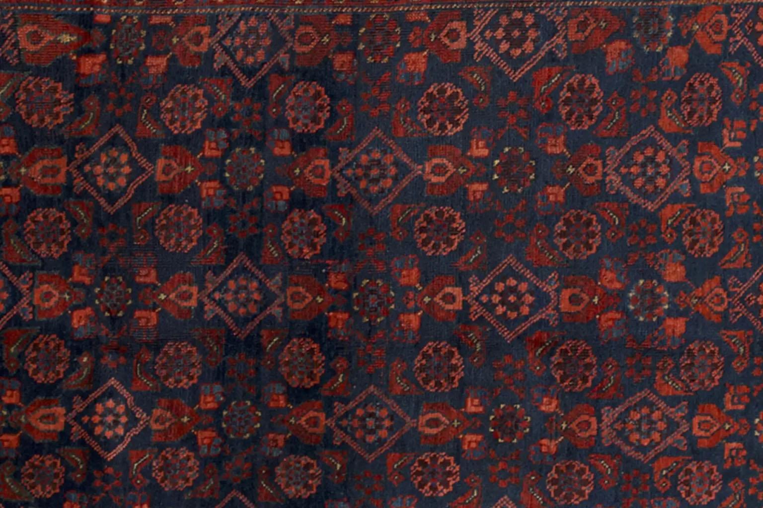 Persian Bijar Small Rug Circa 1910 -  Navy Blue Red Yellow For Sale 2