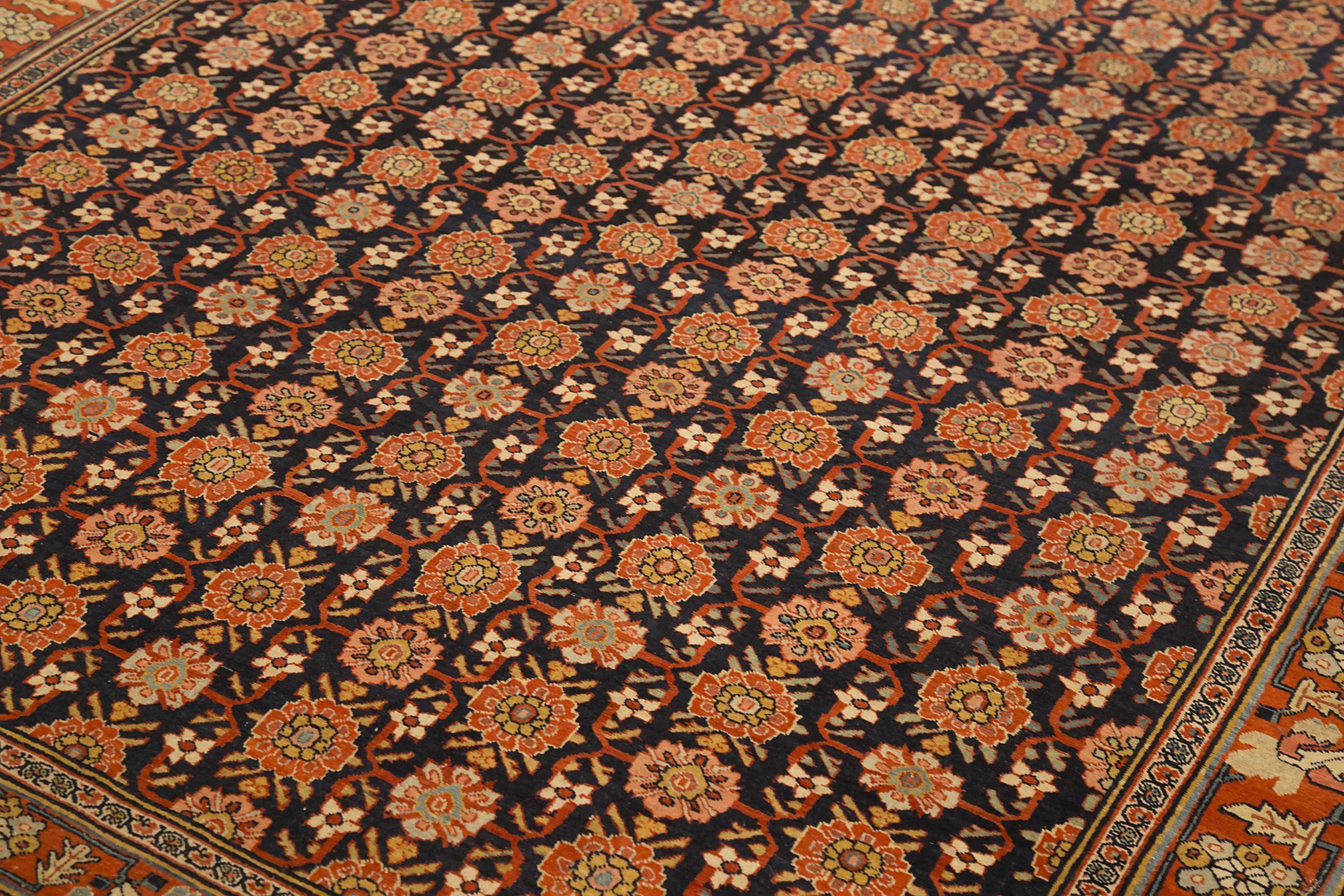 Persischer Bijar Kleiner Teppich Circa 1940 - Wolle Elfenbein Marineblau Blau Rot 72974 (Asiatisch) im Angebot